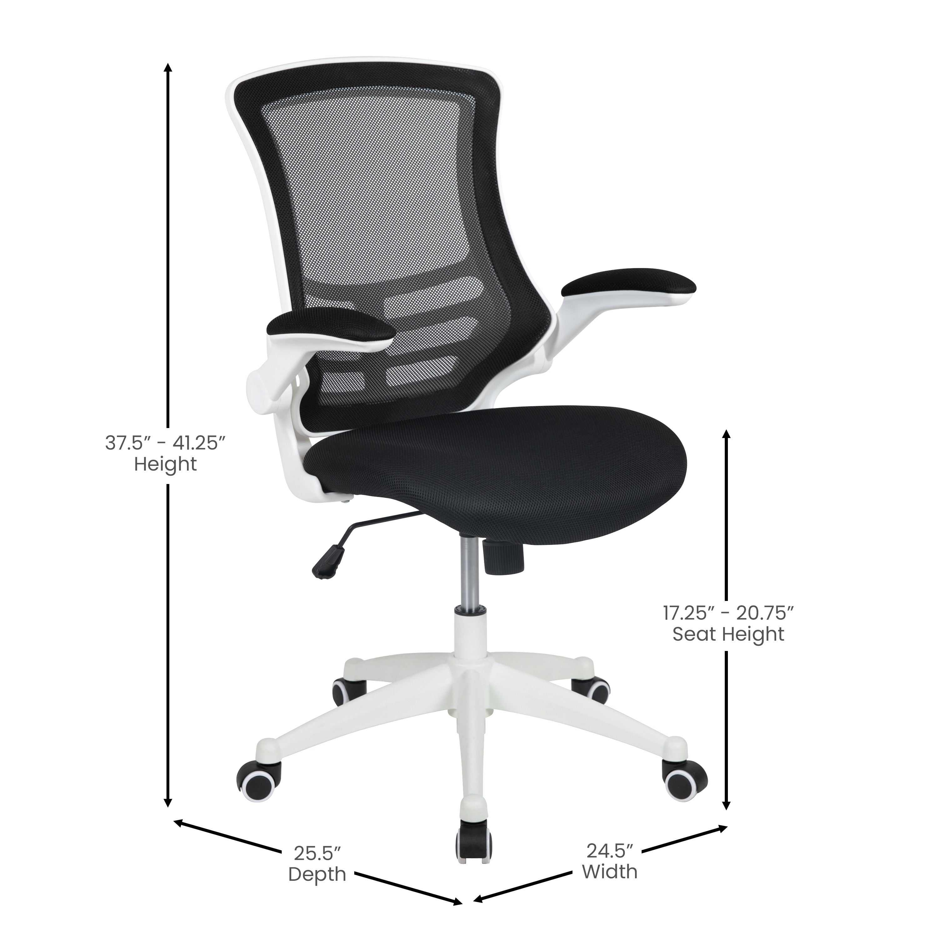 Kelista Mid-Back Black Mesh Swivel Ergonomic Task Office Chair with White Frame and Flip-Up Arms