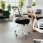 Kelista Mid-Back Black Mesh Swivel Ergonomic Task Office Chair with White Frame and Flip-Up Arms