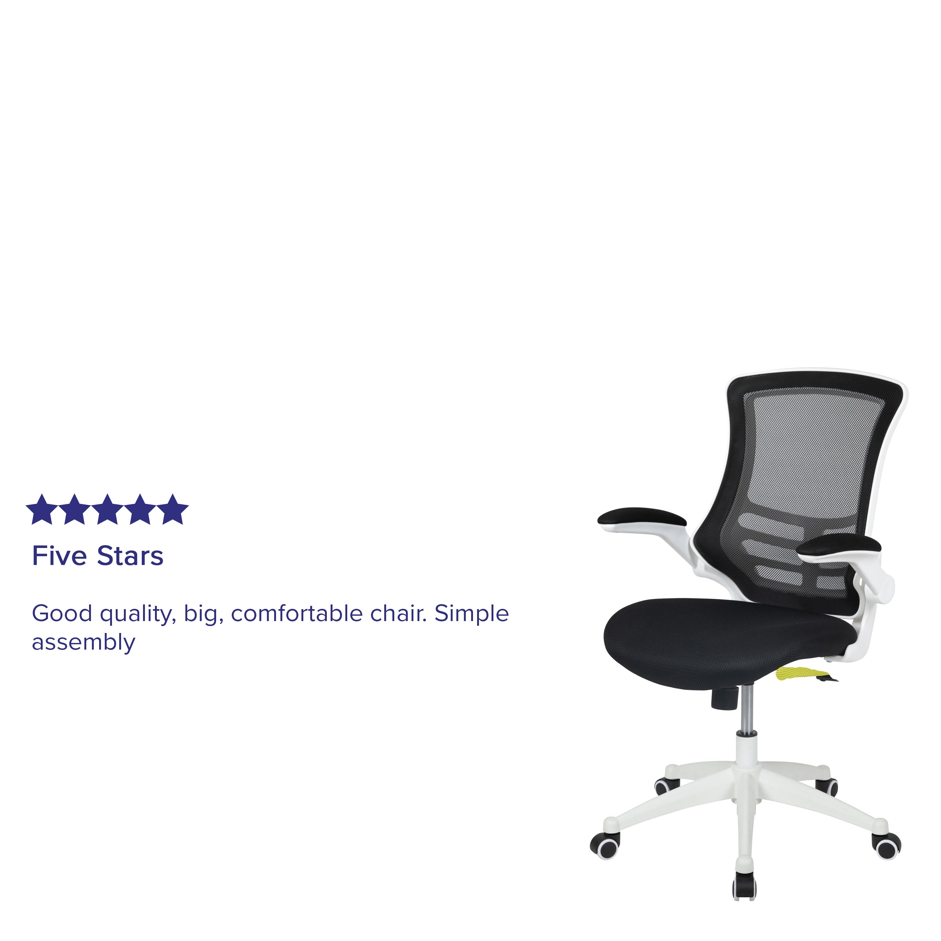 Kelista Mid-Back Black Mesh Swivel Ergonomic Task Office Chair with White Frame and Flip-Up Arms