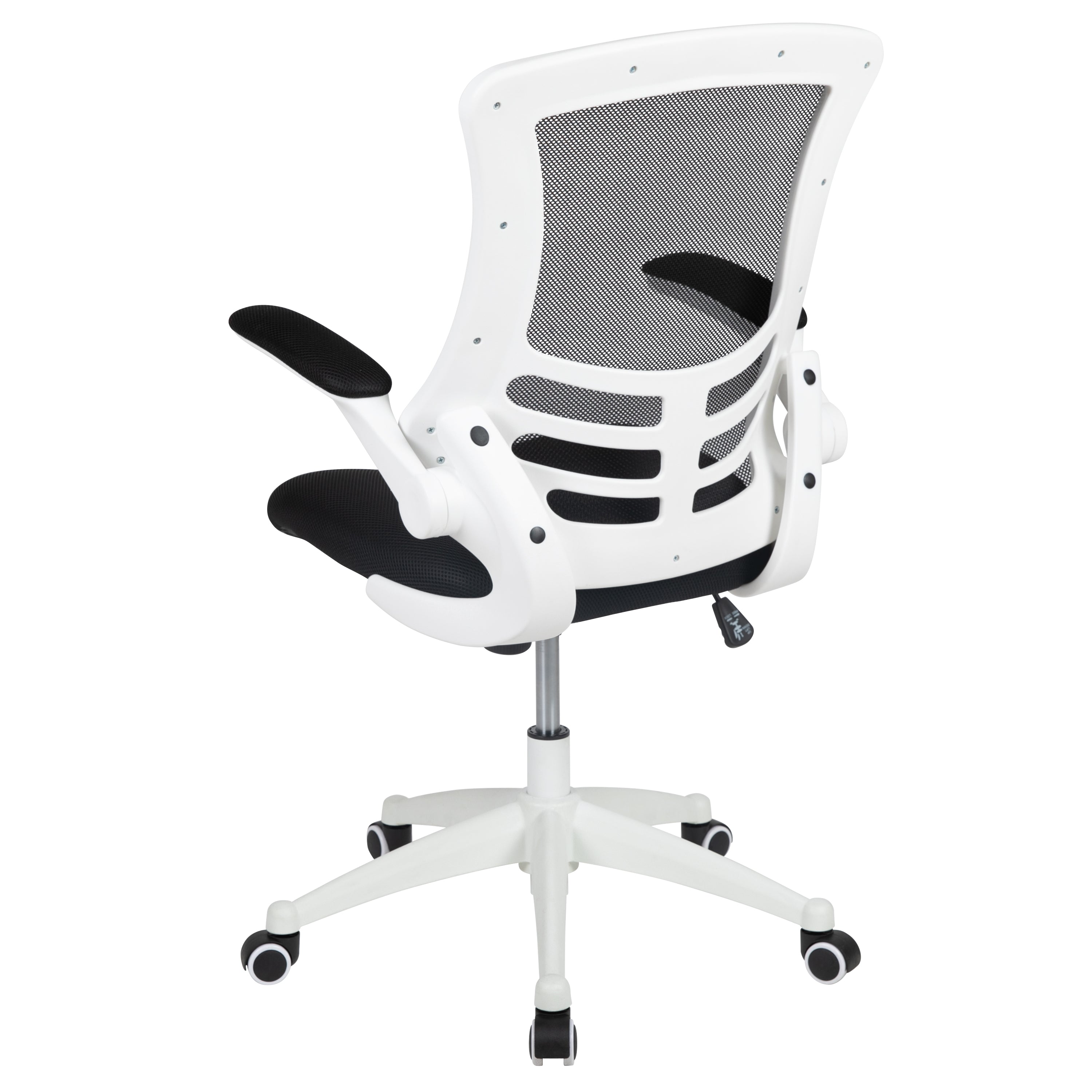 Kelista Mid-Back Black Mesh Swivel Ergonomic Task Office Chair with White Frame and Flip-Up Arms