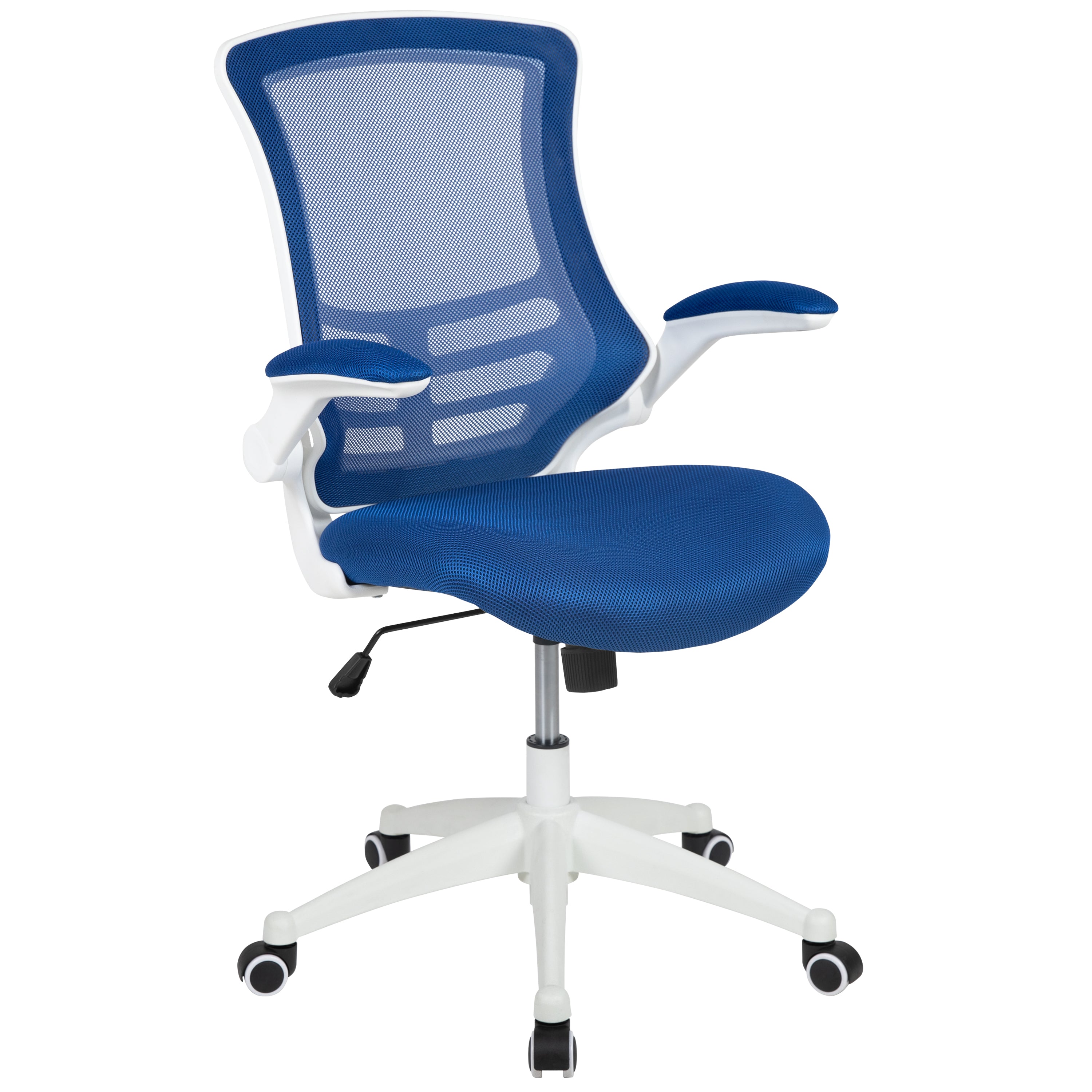 Kelista Mid-Back Blue Mesh Swivel Ergonomic Task Office Chair with White Frame and Flip-Up Arms
