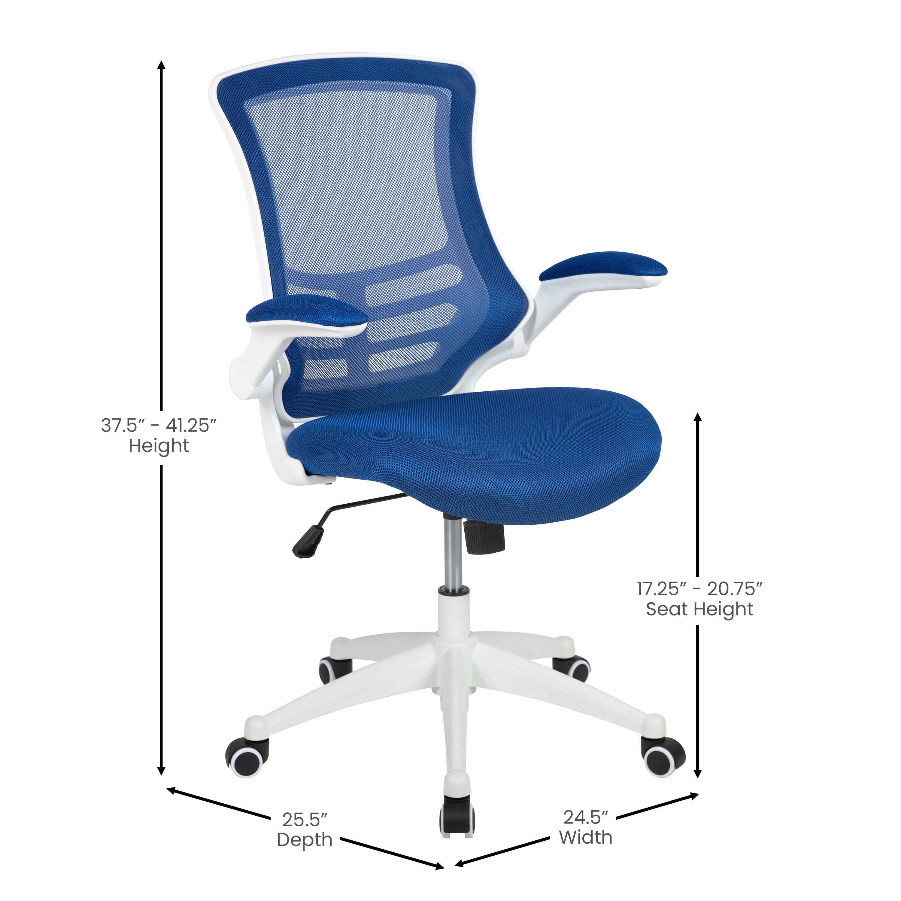 Kelista Mid-Back Blue Mesh Swivel Ergonomic Task Office Chair with White Frame and Flip-Up Arms