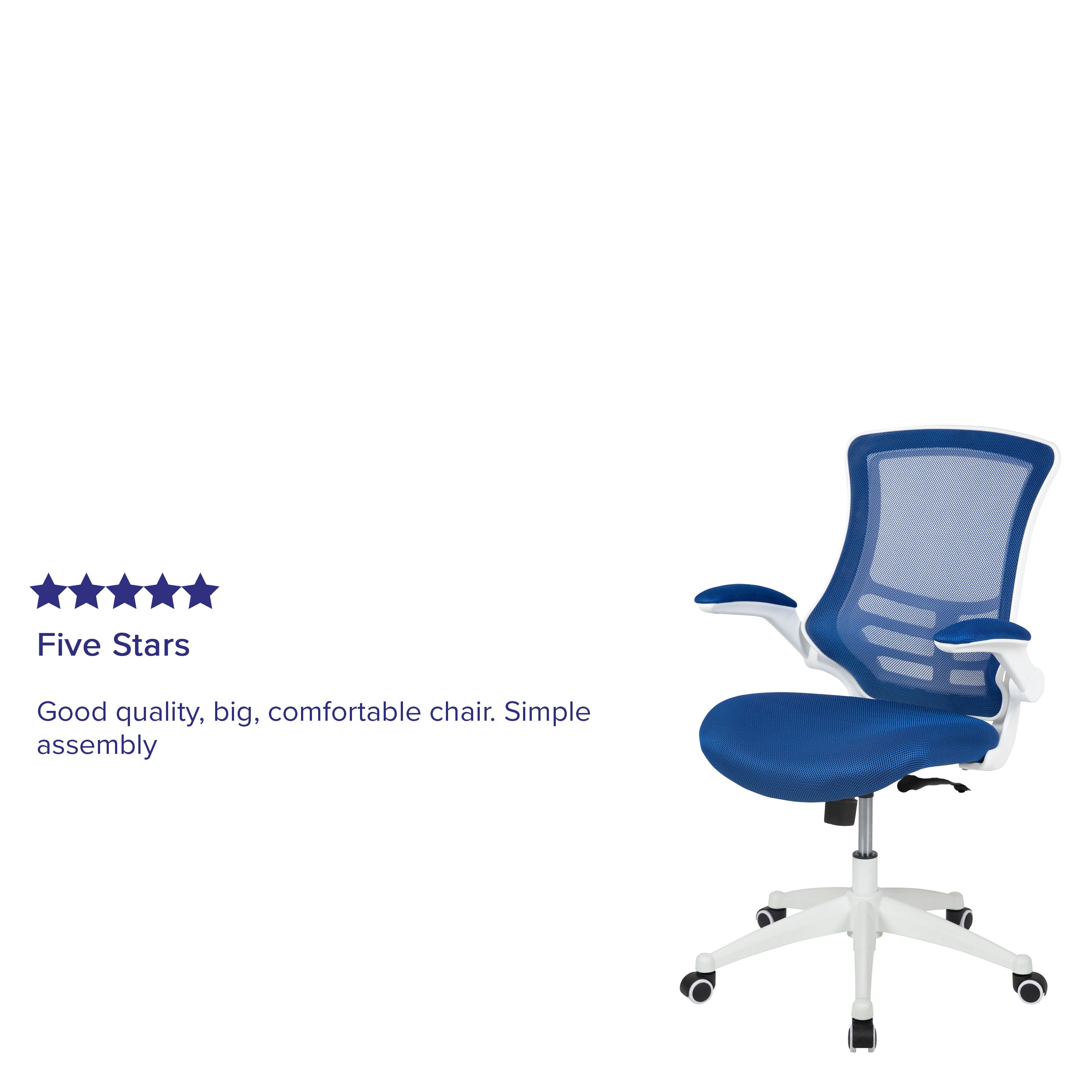 Kelista Mid-Back Blue Mesh Swivel Ergonomic Task Office Chair with White Frame and Flip-Up Arms