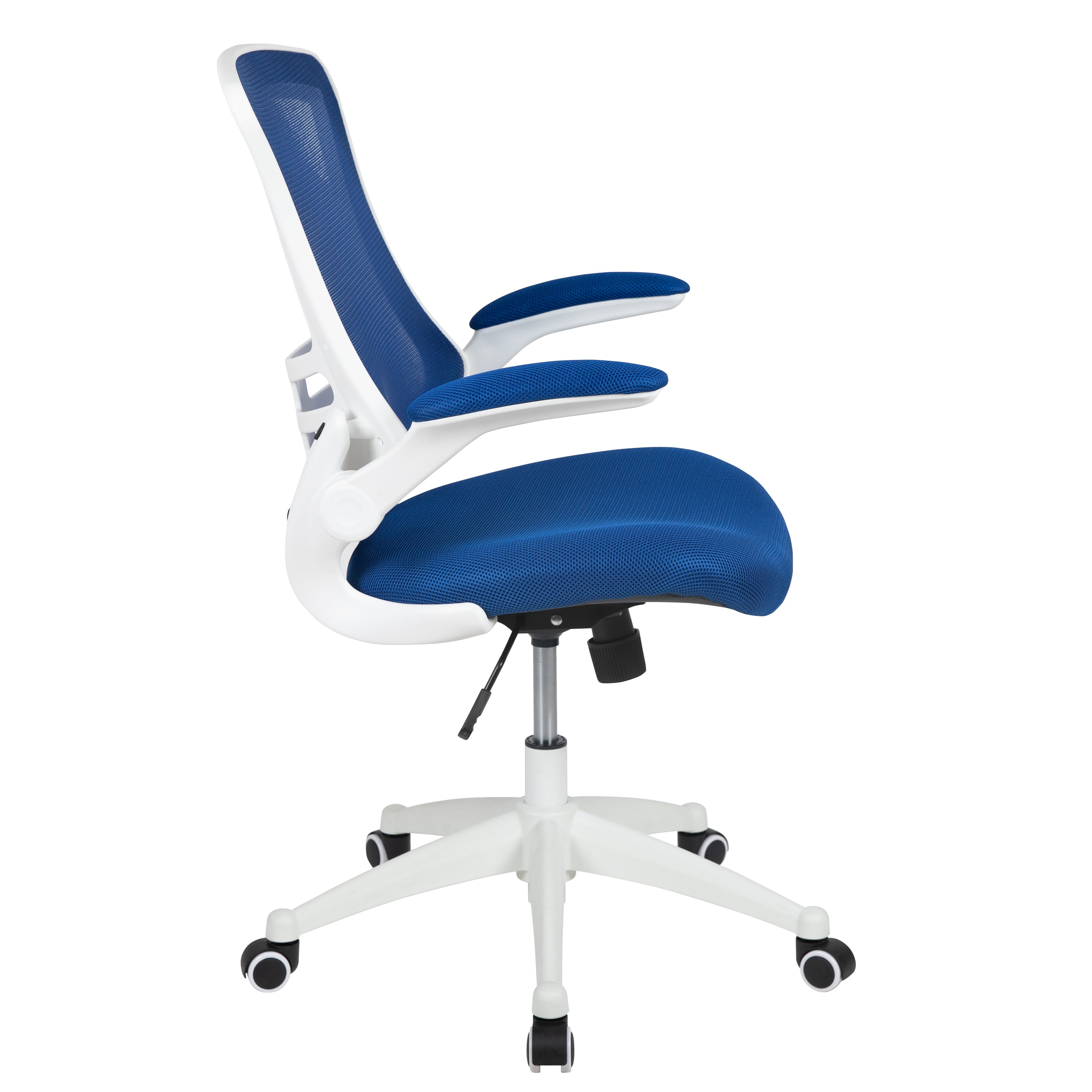 Kelista Mid-Back Blue Mesh Swivel Ergonomic Task Office Chair with White Frame and Flip-Up Arms