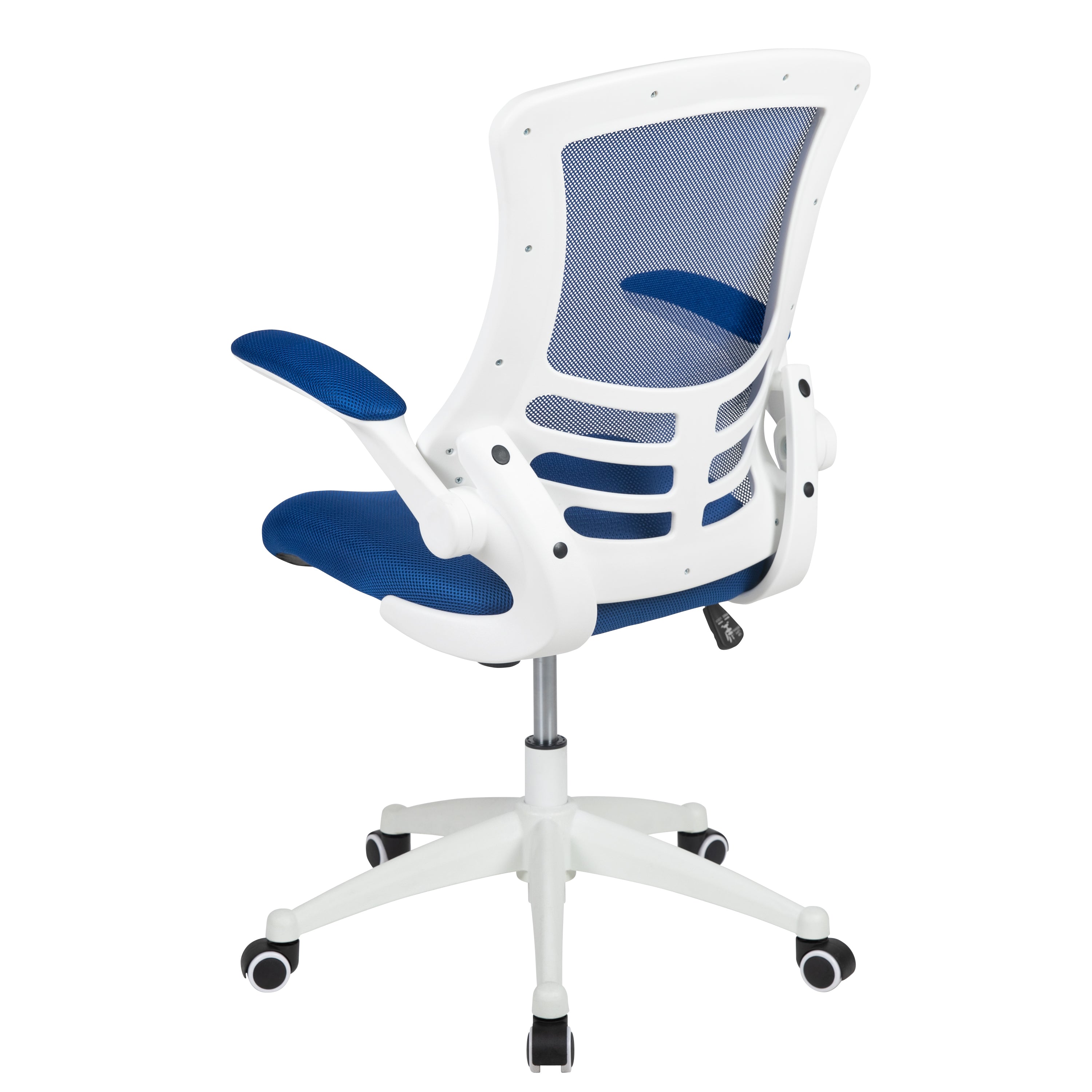 Kelista Mid-Back Blue Mesh Swivel Ergonomic Task Office Chair with White Frame and Flip-Up Arms