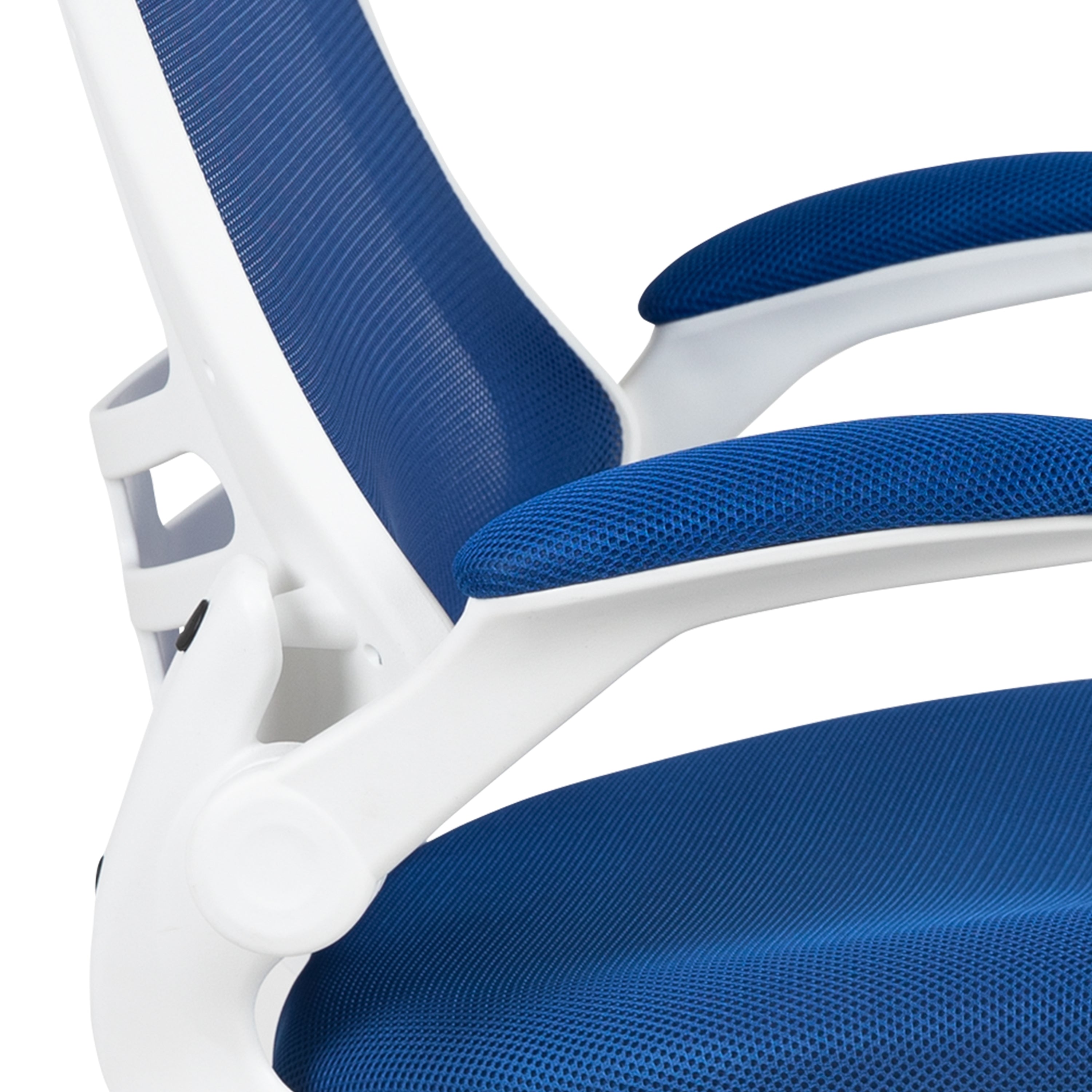 Kelista Mid-Back Blue Mesh Swivel Ergonomic Task Office Chair with White Frame and Flip-Up Arms