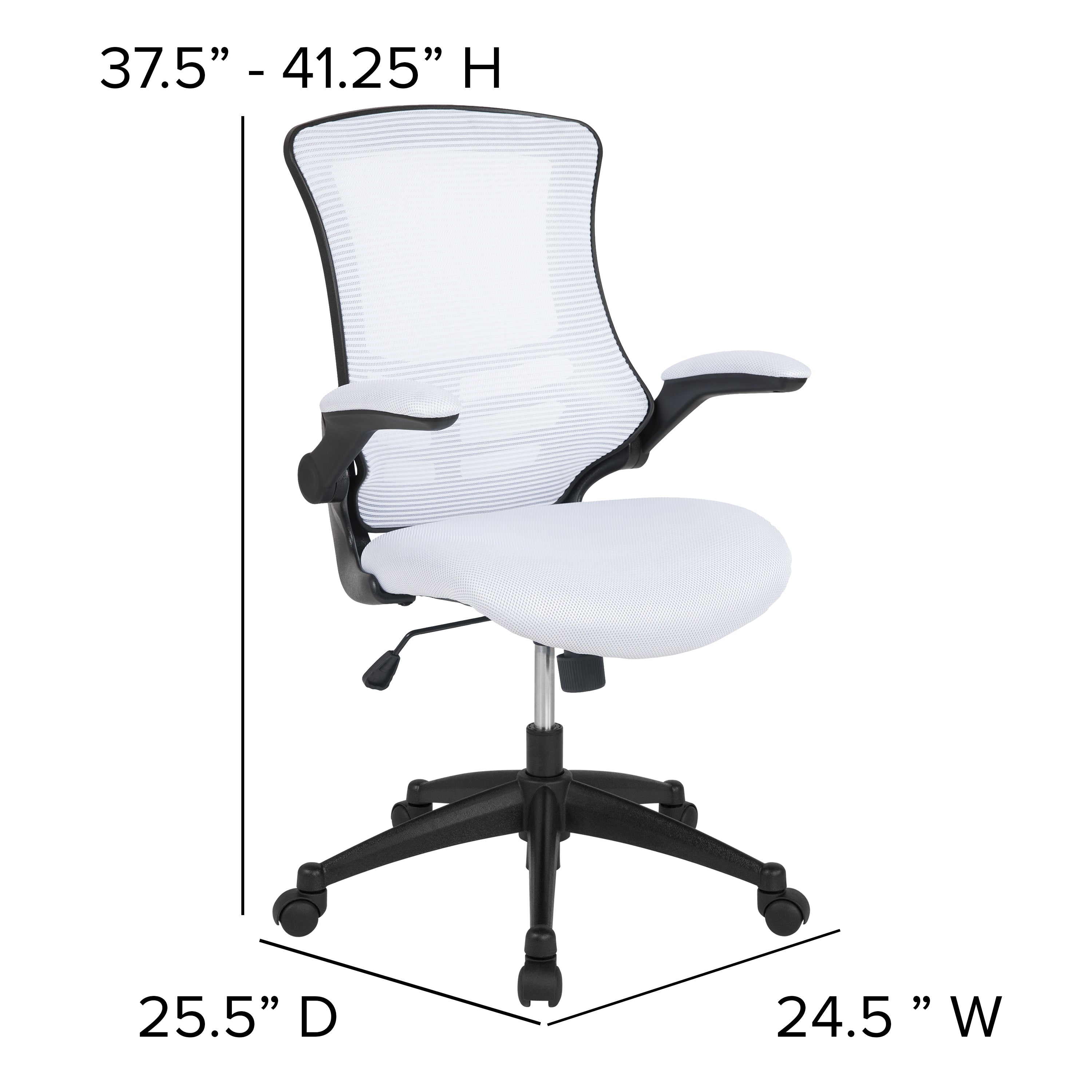 Kelista Mid-Back White Mesh Swivel Ergonomic Task Office Chair with Flip-Up Arms