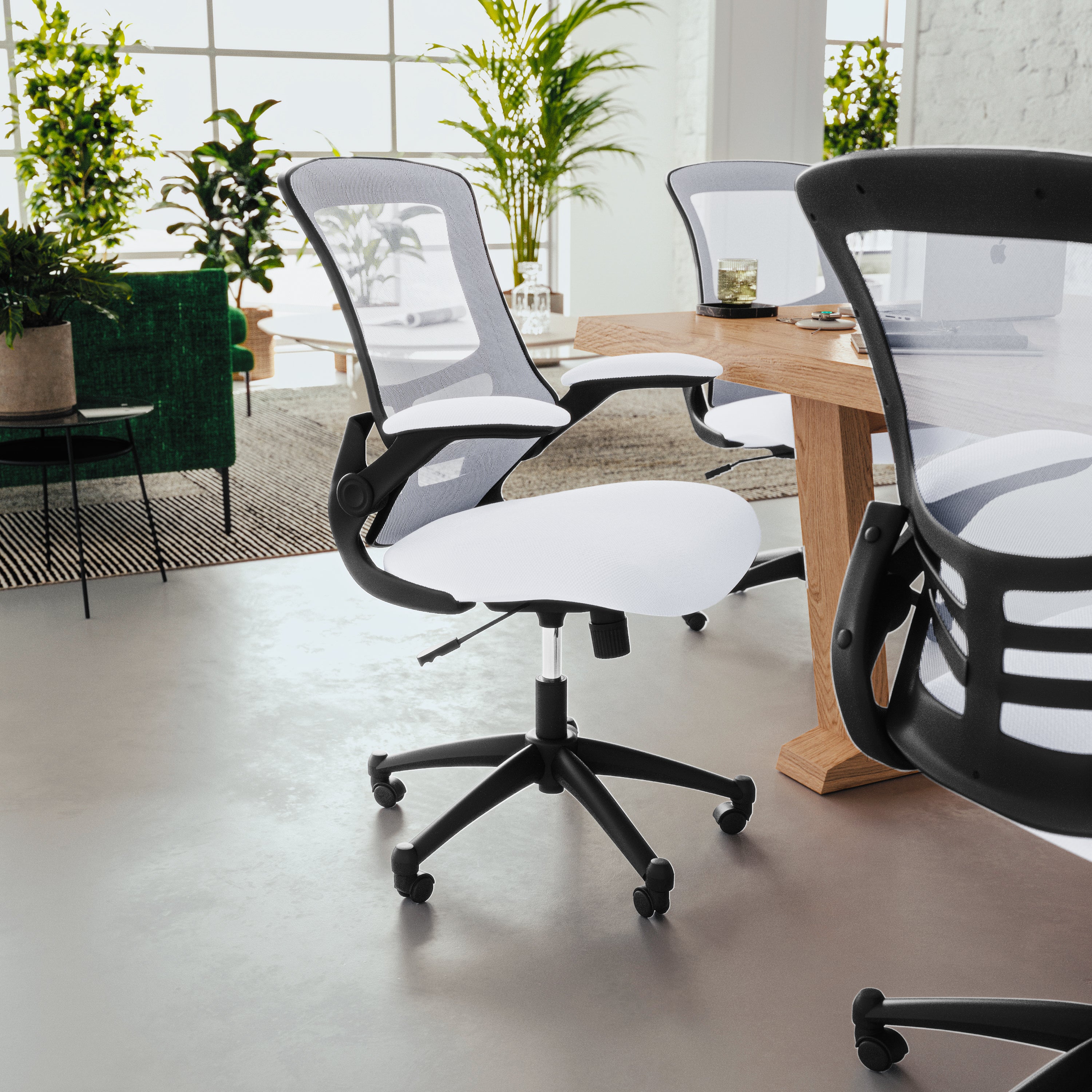 Kelista Mid-Back White Mesh Swivel Ergonomic Task Office Chair with Flip-Up Arms