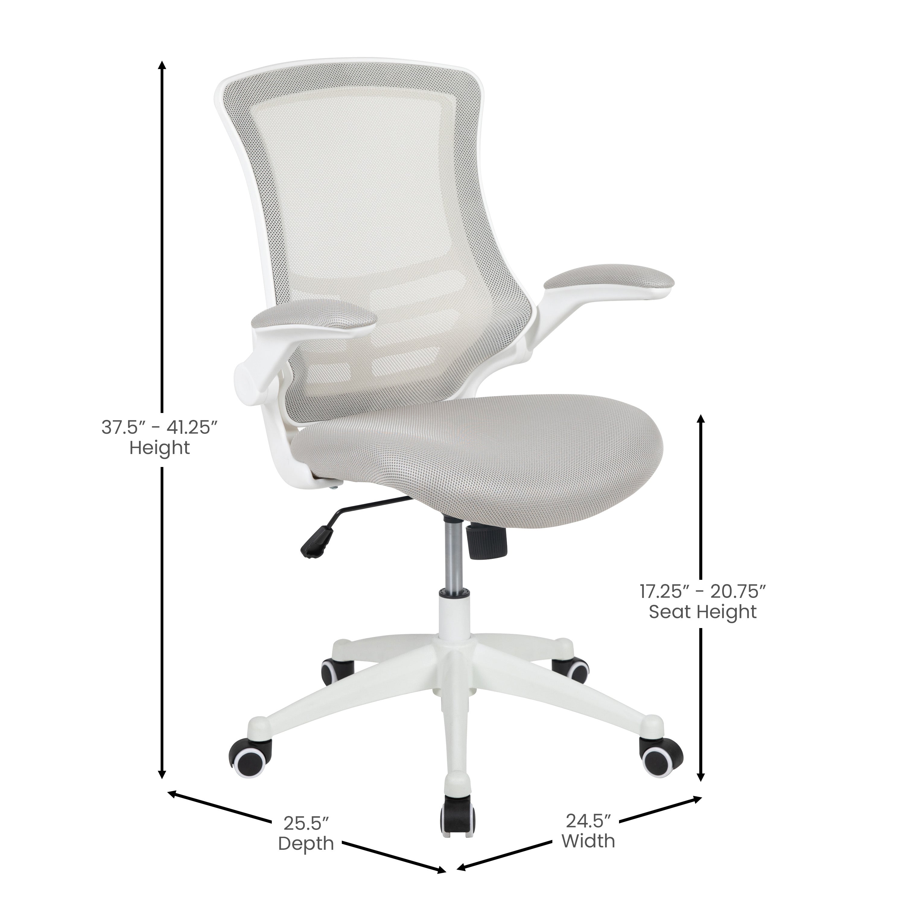 Kelista Mid-Back Light Gray Mesh Swivel Ergonomic Task Office Chair with White Frame and Flip-Up Arms