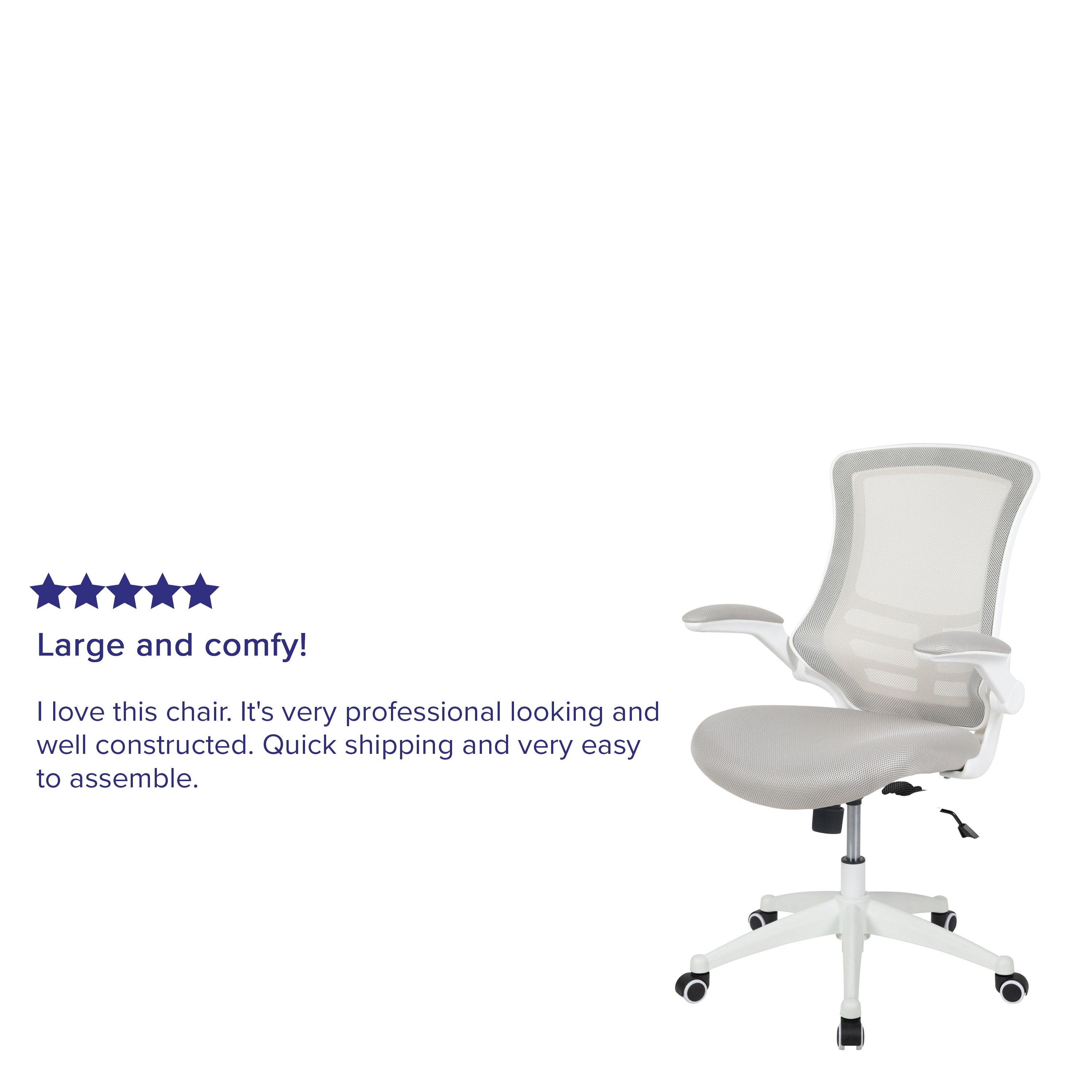 Kelista Mid-Back Light Gray Mesh Swivel Ergonomic Task Office Chair with White Frame and Flip-Up Arms