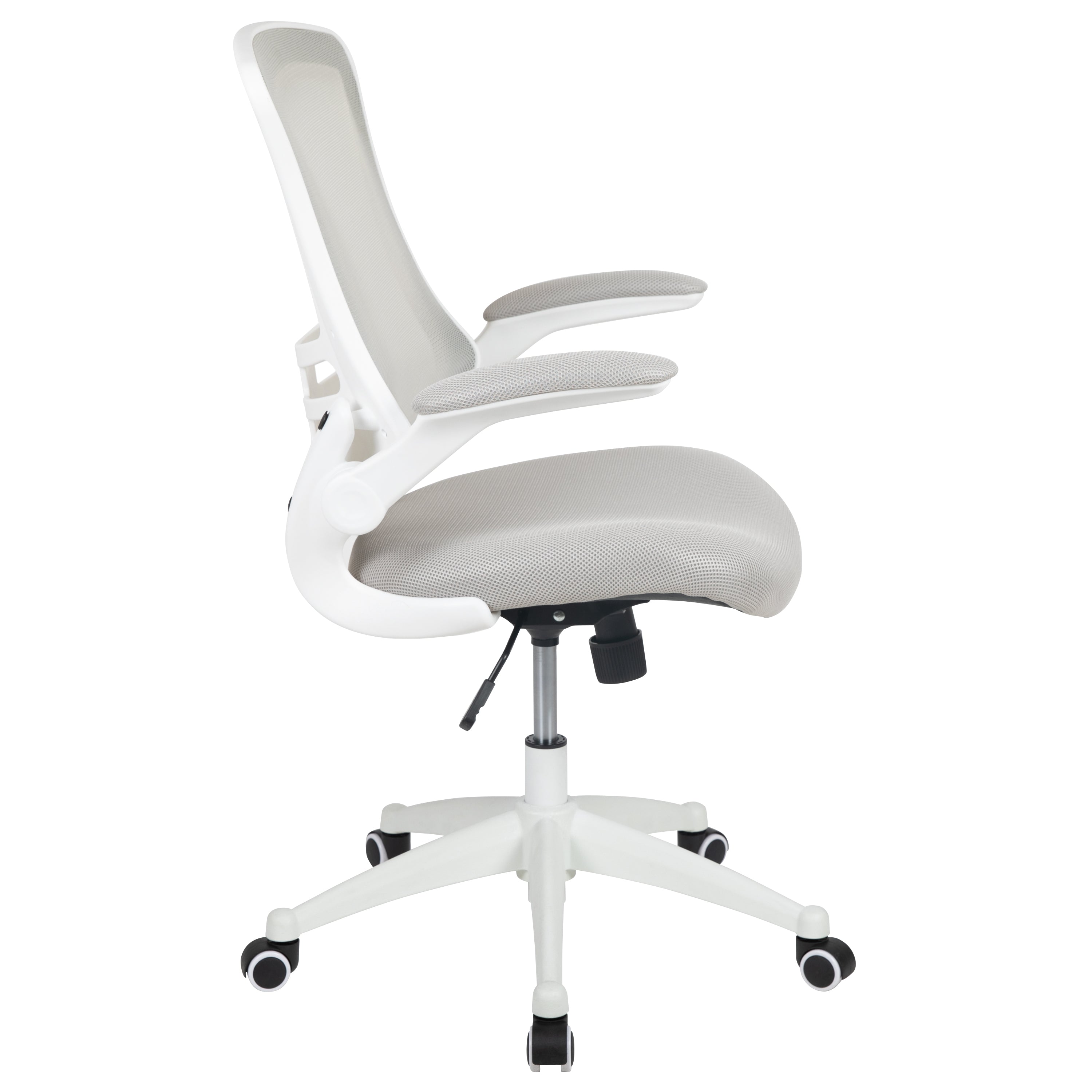 Kelista Mid-Back Light Gray Mesh Swivel Ergonomic Task Office Chair with White Frame and Flip-Up Arms