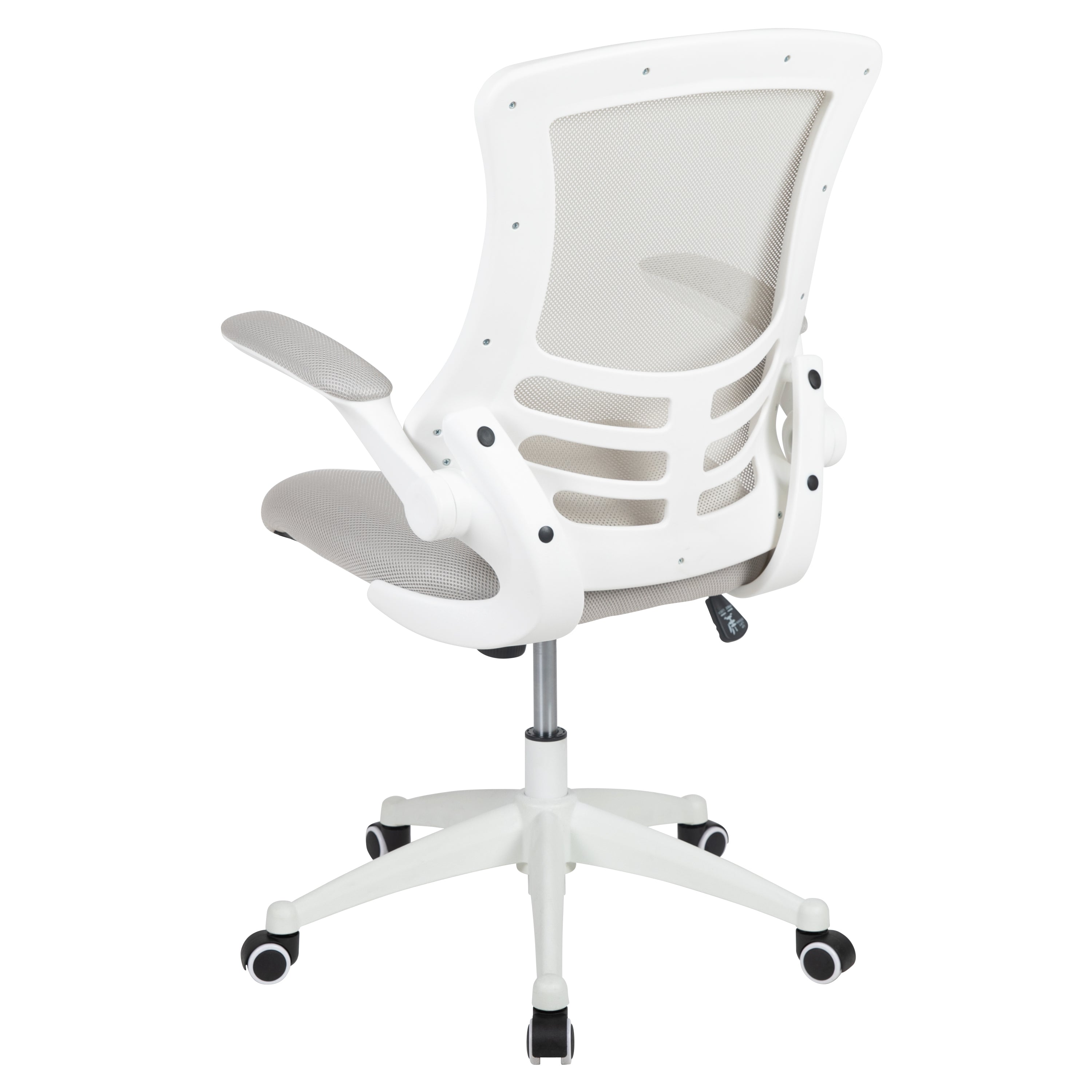 Kelista Mid-Back Light Gray Mesh Swivel Ergonomic Task Office Chair with White Frame and Flip-Up Arms