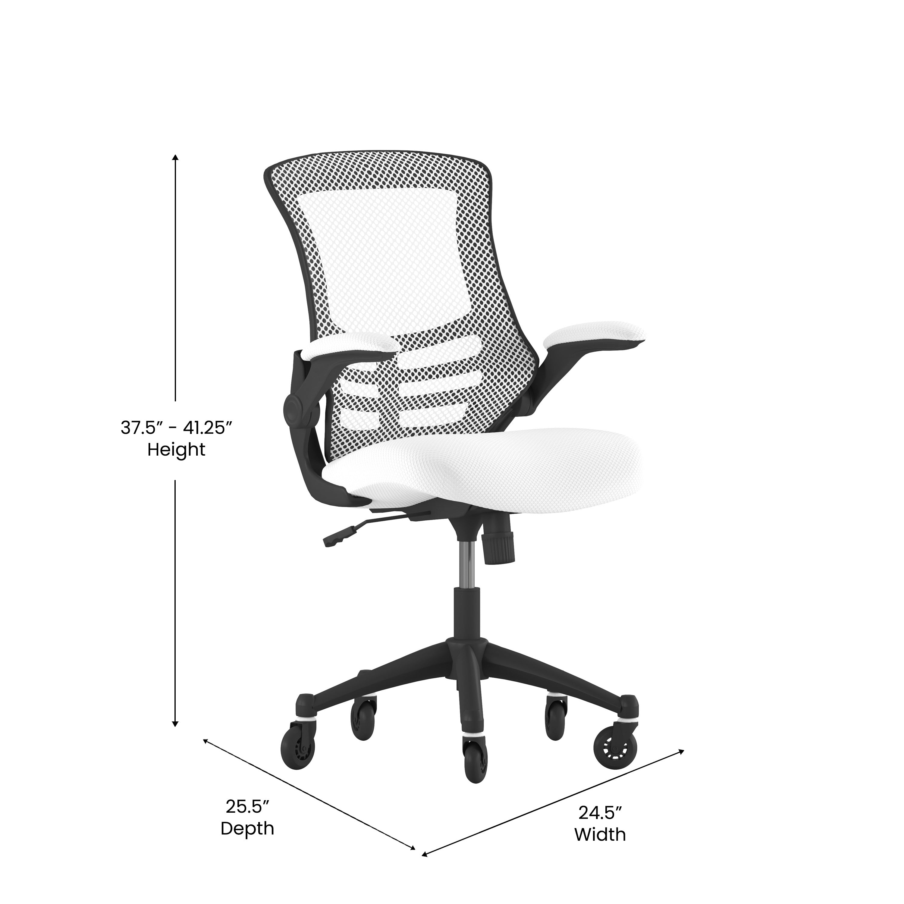 Kelista Mid-Back White Mesh Swivel Ergonomic Task Office Chair with Flip-Up Arms and Transparent Roller Wheels