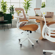 Kelista Mid-Back Tan Mesh Swivel Ergonomic Task Office Chair with White Frame and Flip-Up Arms