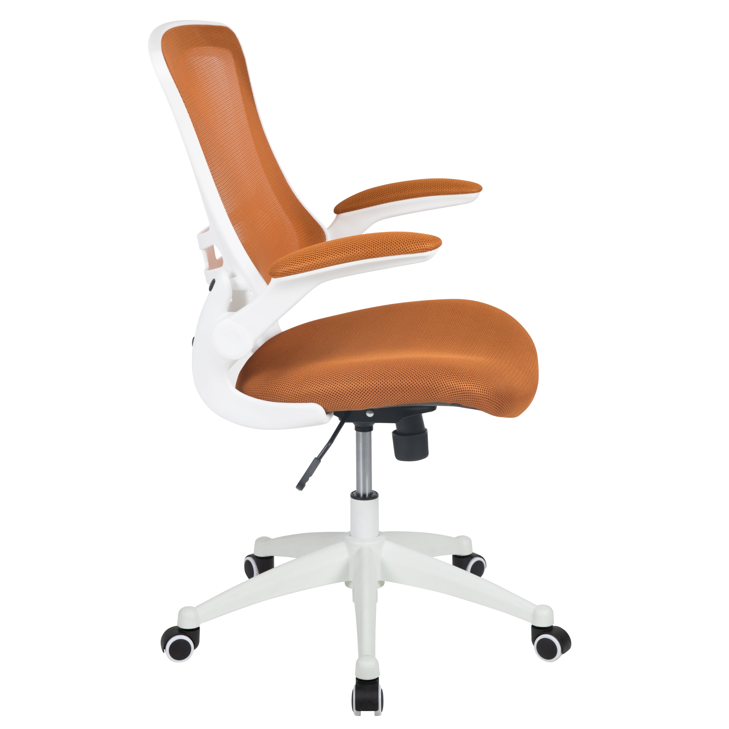 Kelista Mid-Back Tan Mesh Swivel Ergonomic Task Office Chair with White Frame and Flip-Up Arms