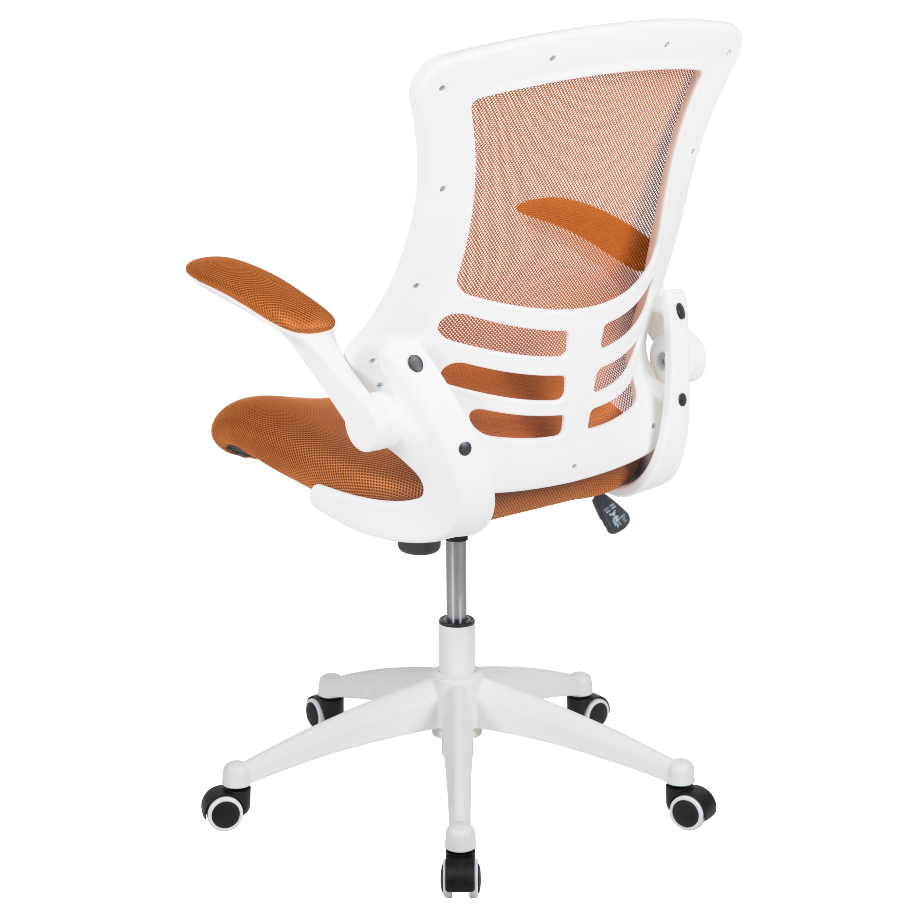 Kelista Mid-Back Tan Mesh Swivel Ergonomic Task Office Chair with White Frame and Flip-Up Arms