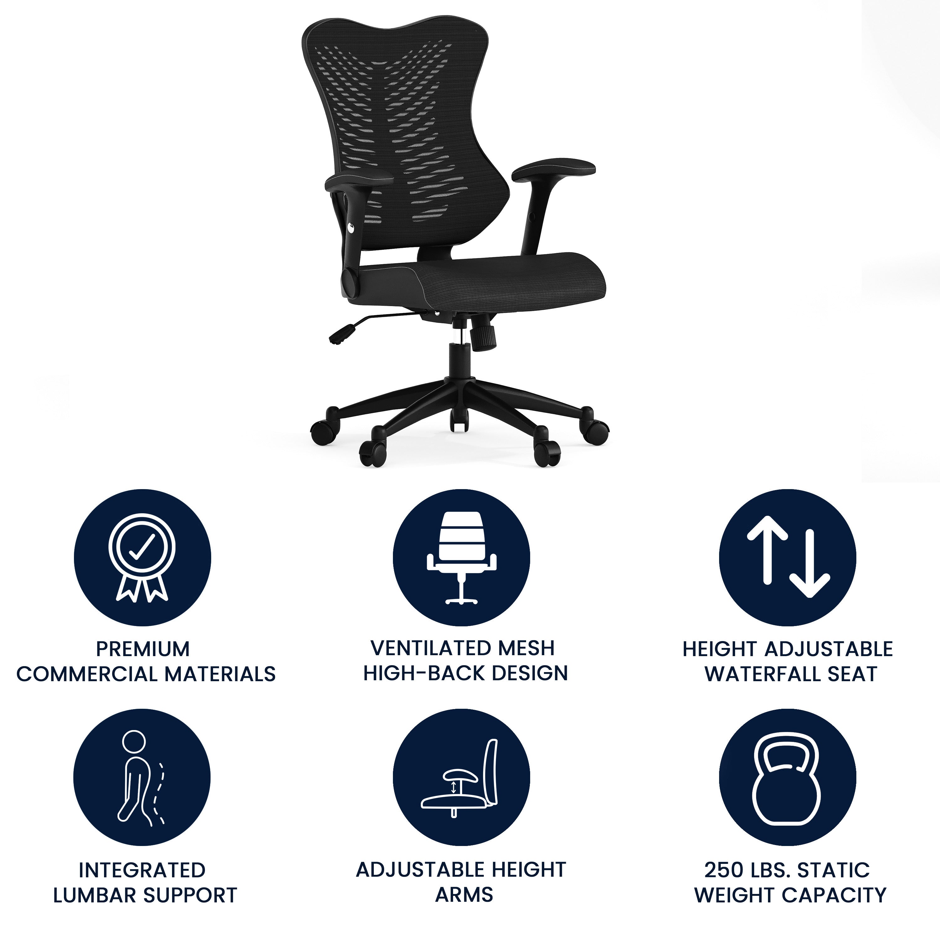 Kale High Back Designer Black Mesh Executive Swivel Ergonomic Office Chair with Adjustable Arms
