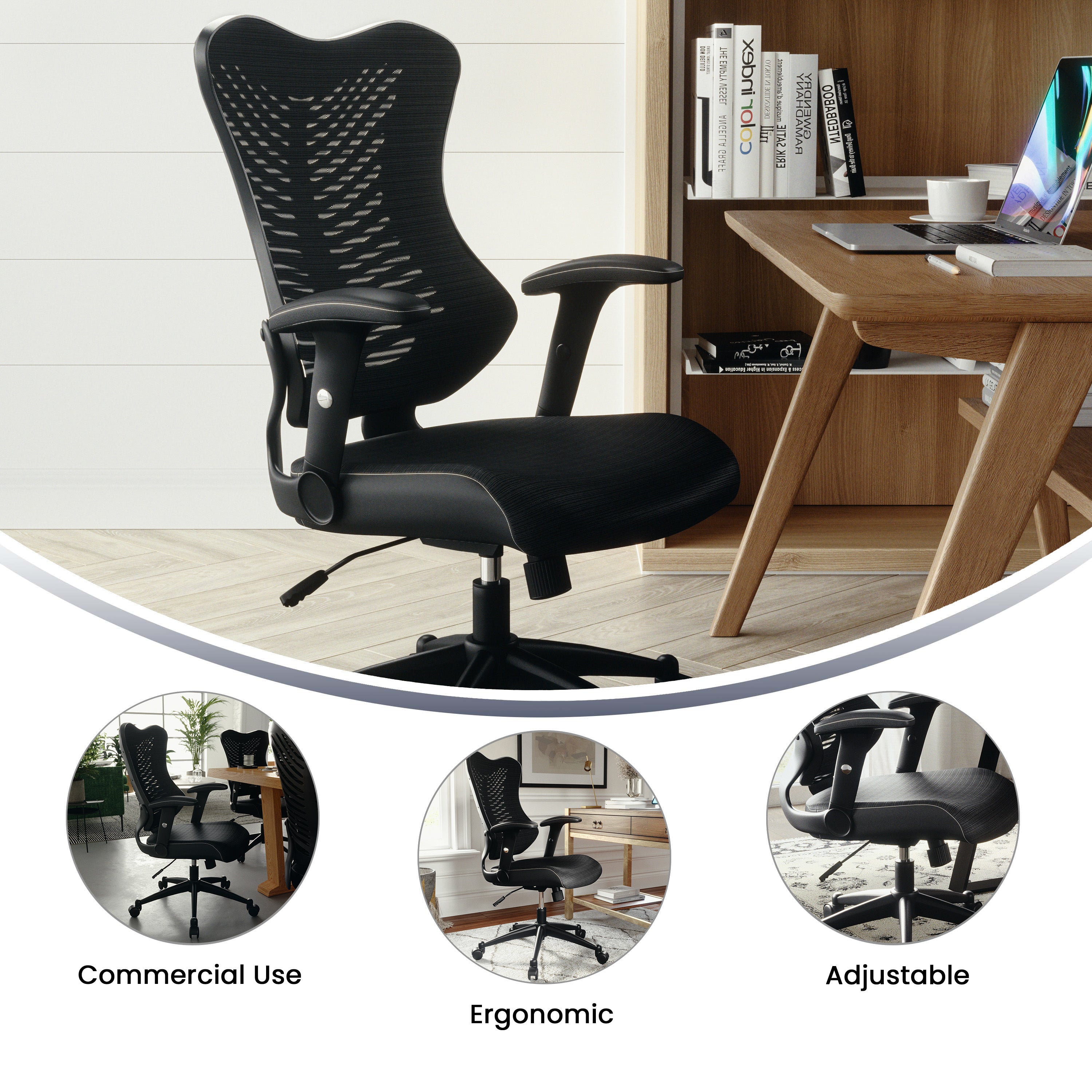 Kale High Back Designer Black Mesh Executive Swivel Ergonomic Office Chair with Adjustable Arms