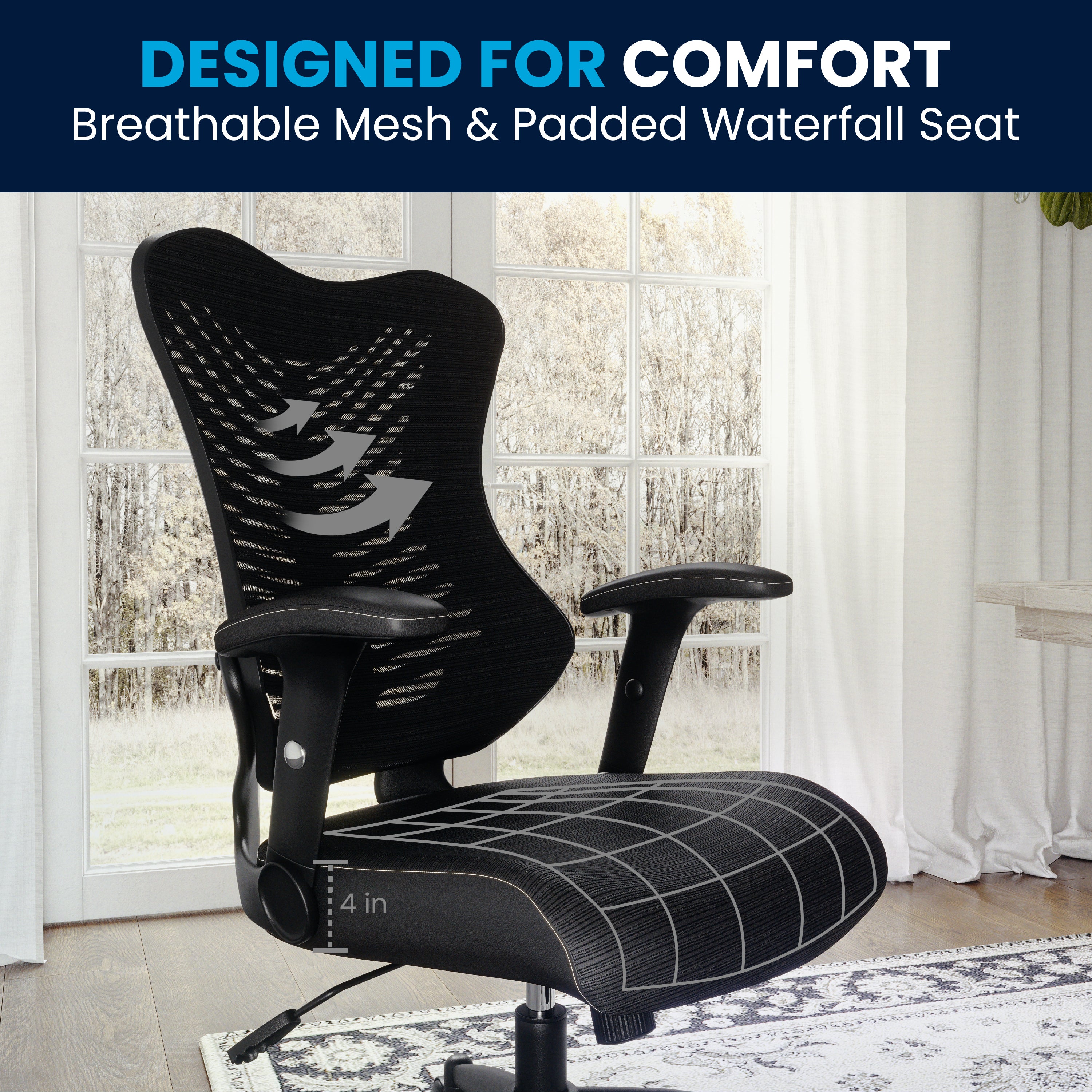 Kale High Back Designer Black Mesh Executive Swivel Ergonomic Office Chair with Adjustable Arms