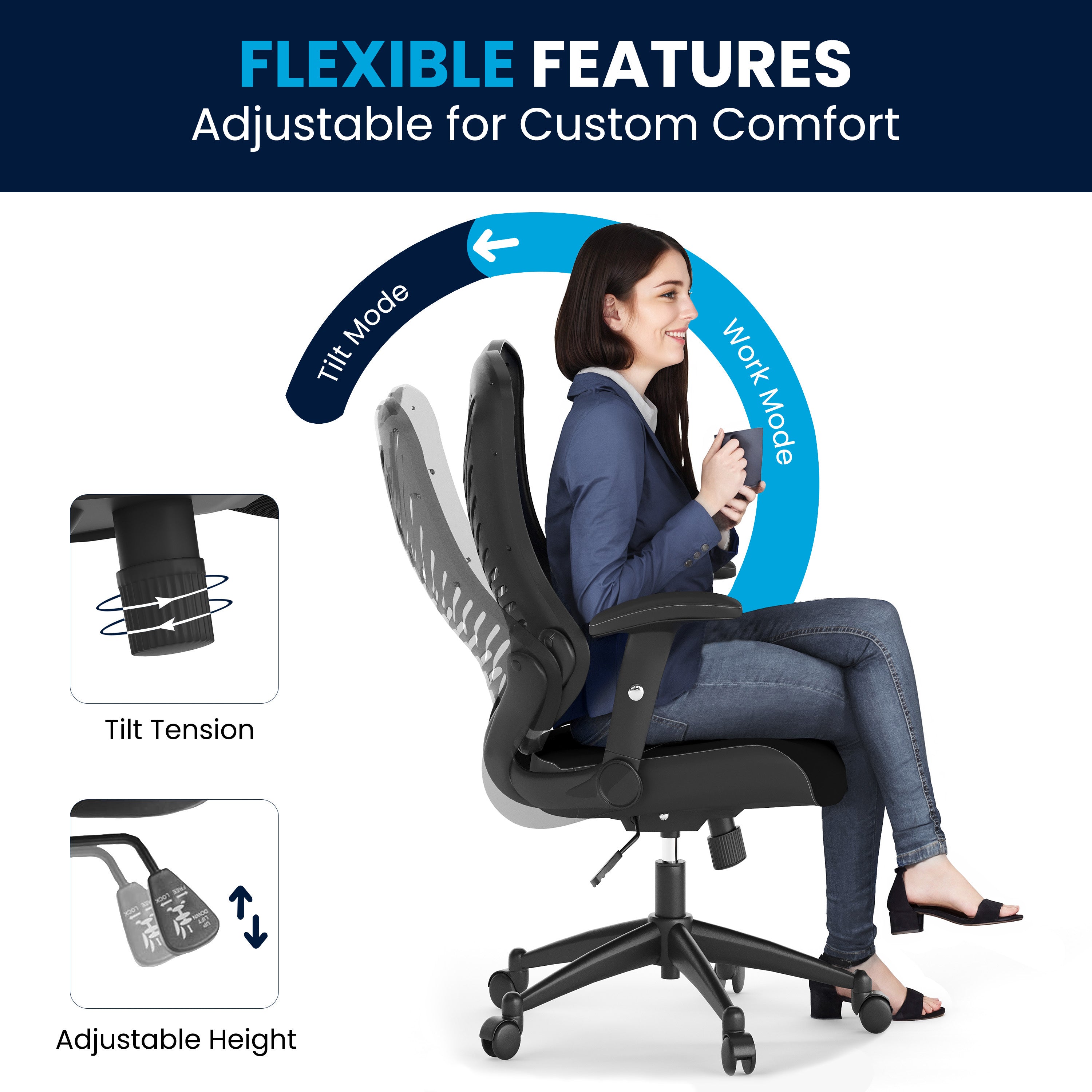 Kale High Back Designer Black Mesh Executive Swivel Ergonomic Office Chair with Adjustable Arms