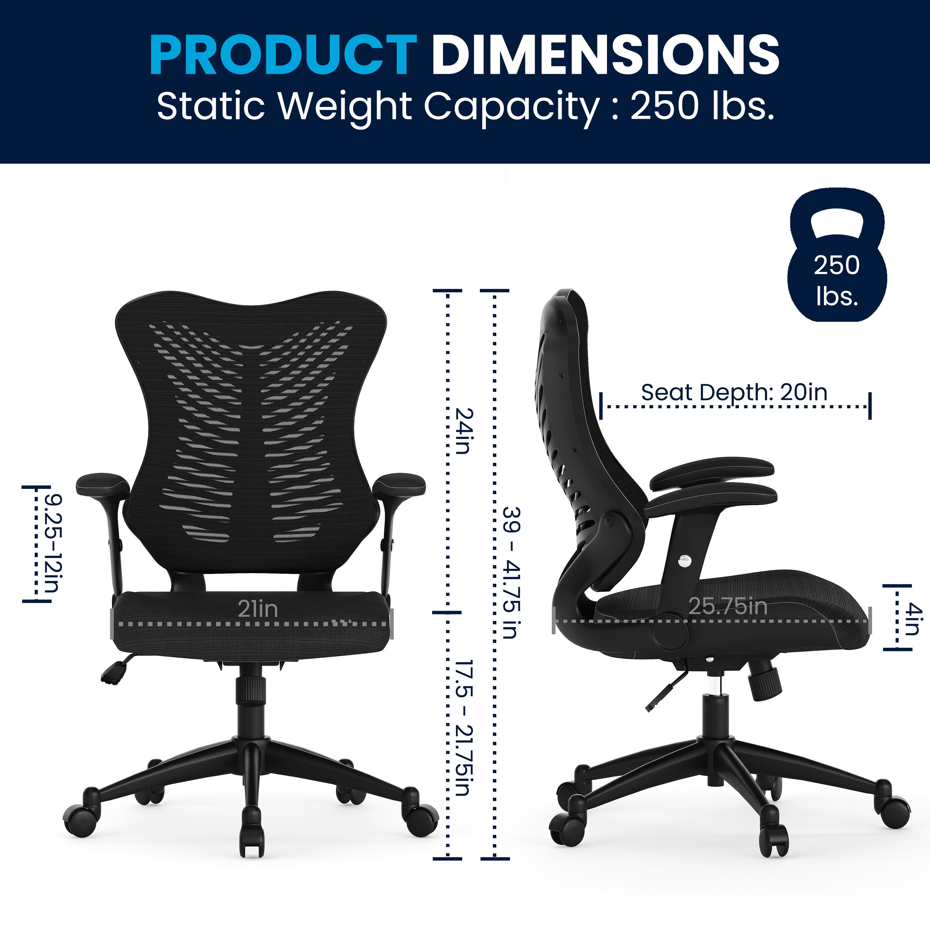 Kale High Back Designer Black Mesh Executive Swivel Ergonomic Office Chair with Adjustable Arms