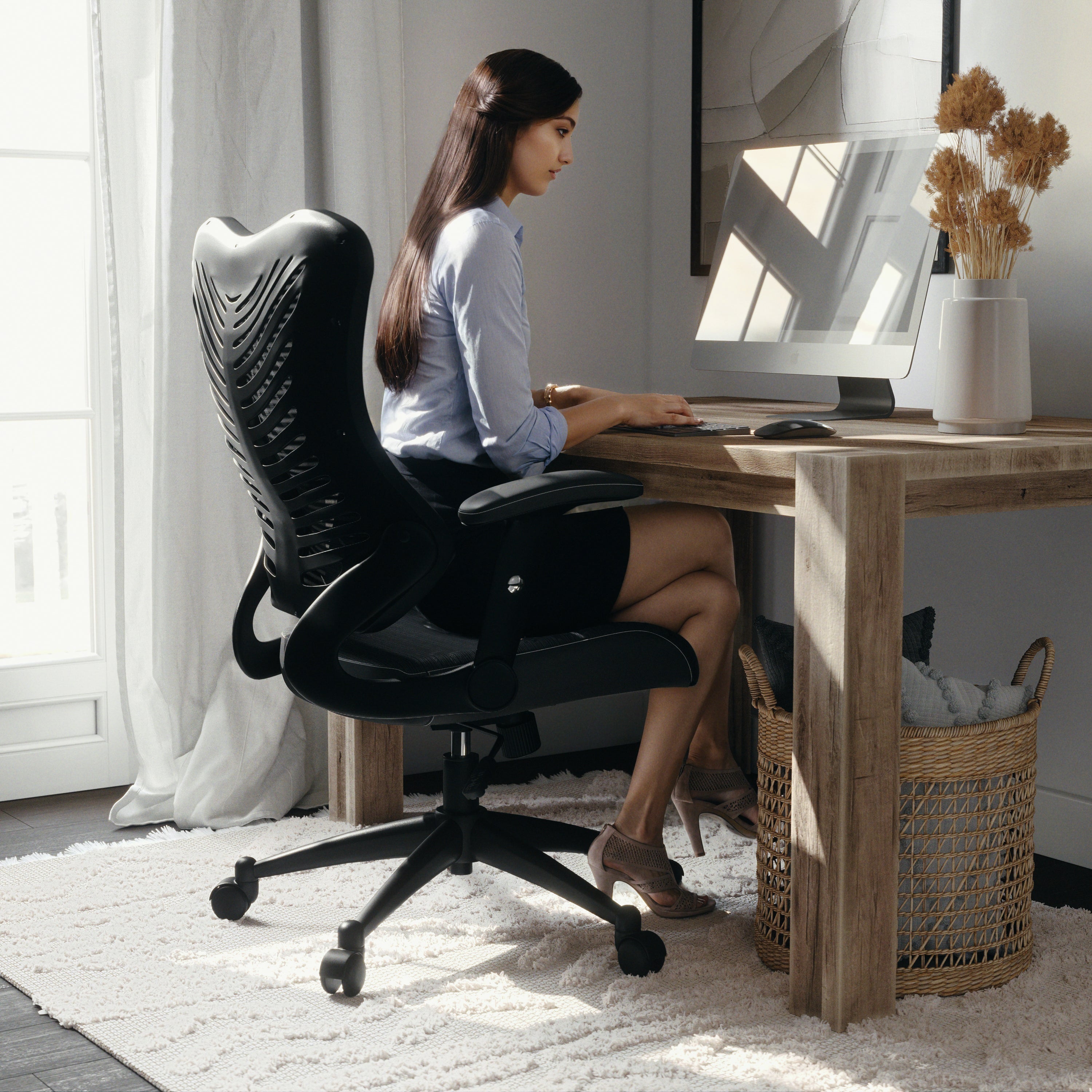 Kale High Back Designer Black Mesh Executive Swivel Ergonomic Office Chair with Adjustable Arms