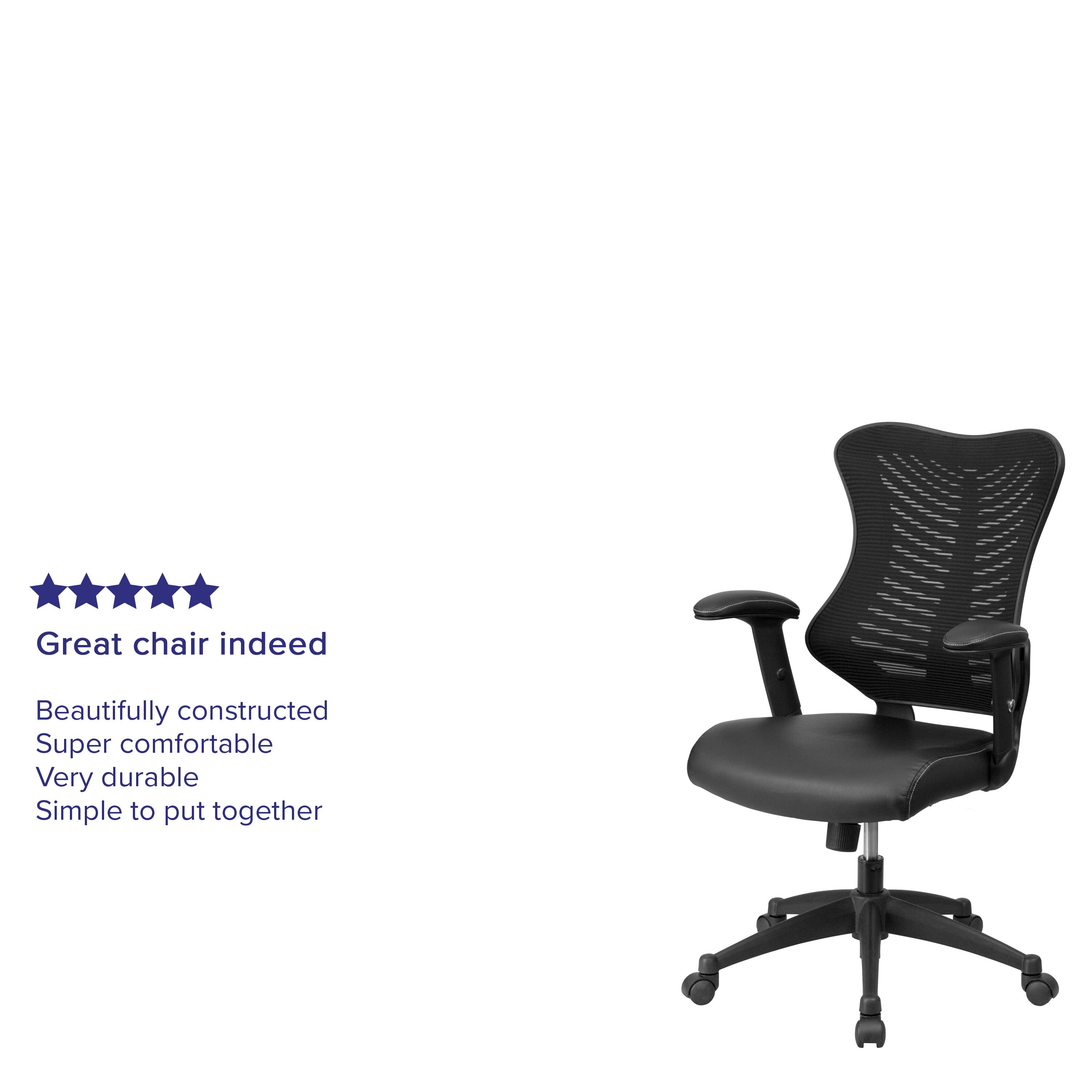 Kale High Back Designer Black Mesh Executive Swivel Ergonomic Office Chair with LeatherSoft Seat and Adjustable Arms
