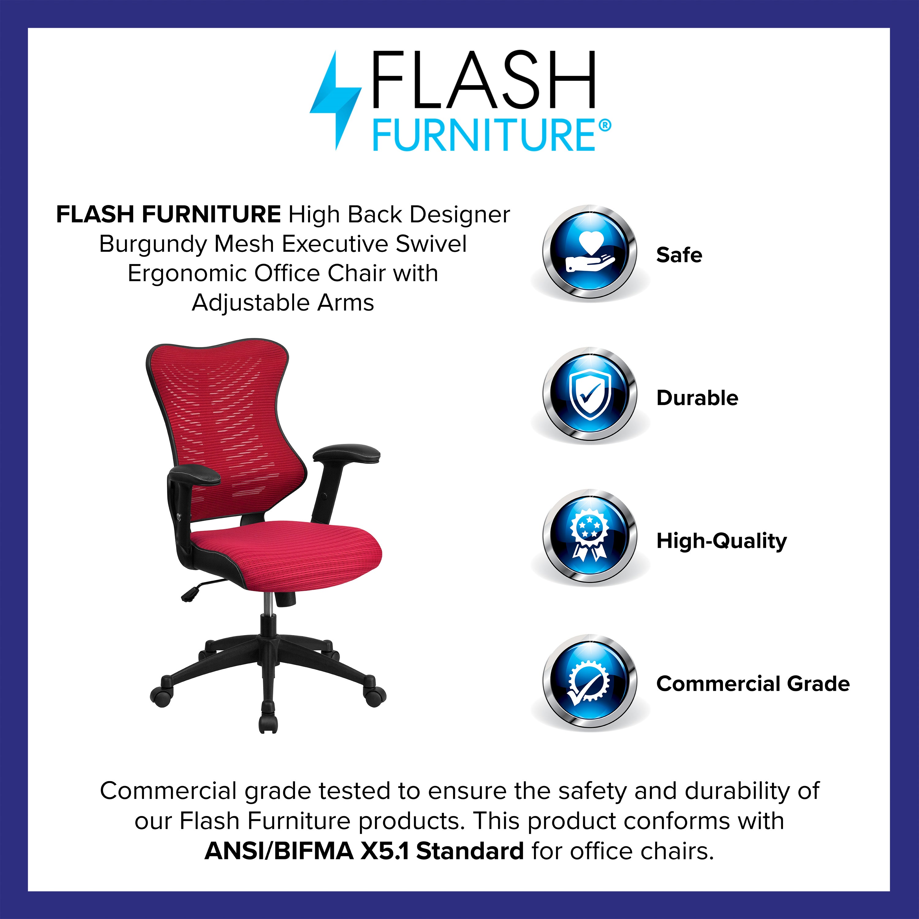 Kale High Back Designer Burgundy Mesh Executive Swivel Ergonomic Office Chair with Adjustable Arms