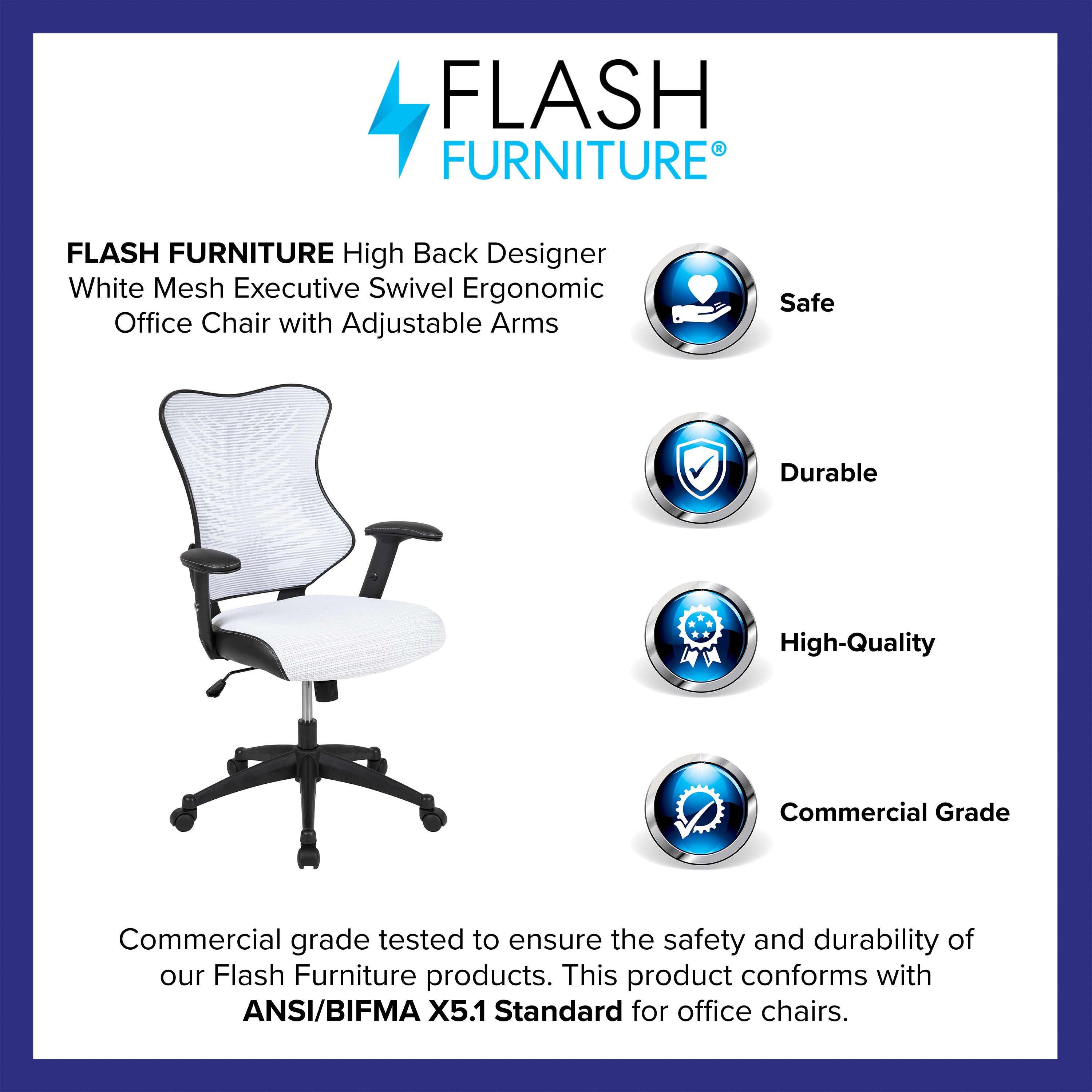 Kale High Back Designer White Mesh Executive Swivel Ergonomic Office Chair with Adjustable Arms