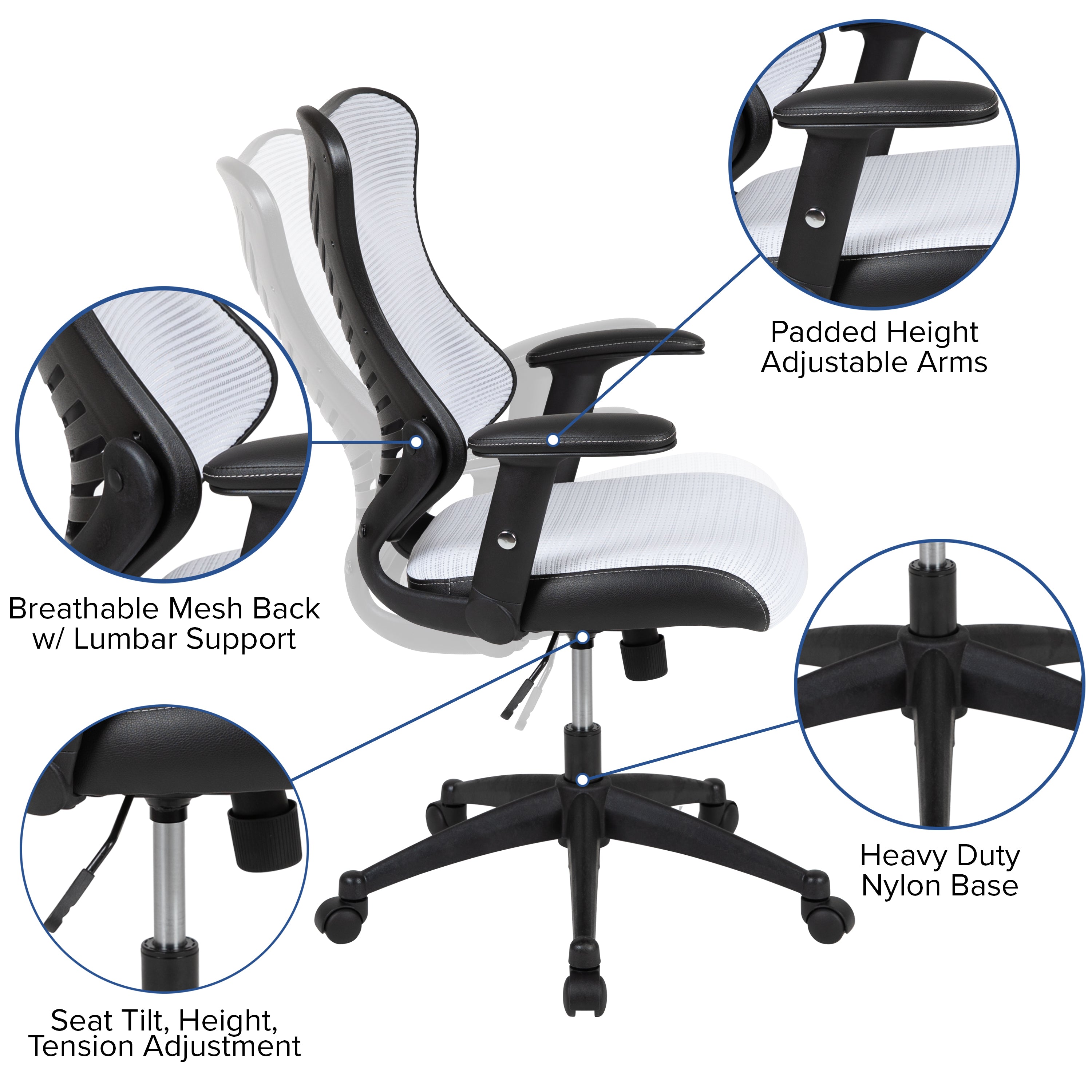 Kale High Back Designer White Mesh Executive Swivel Ergonomic Office Chair with Adjustable Arms