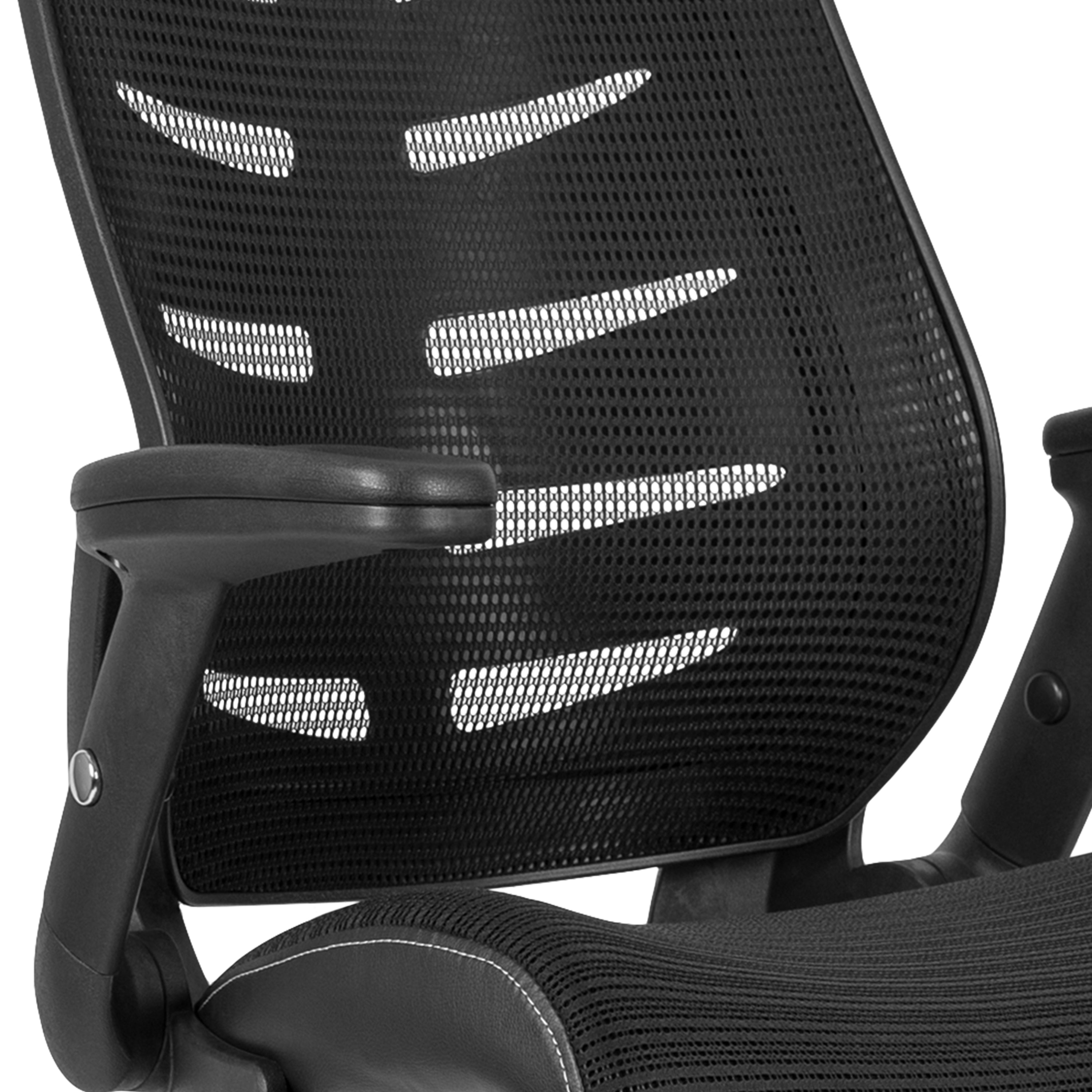 Kale High Back Black Mesh Spine-Back Ergonomic Drafting Chair with Adjustable Foot Ring and Adjustable Flip-Up Arms