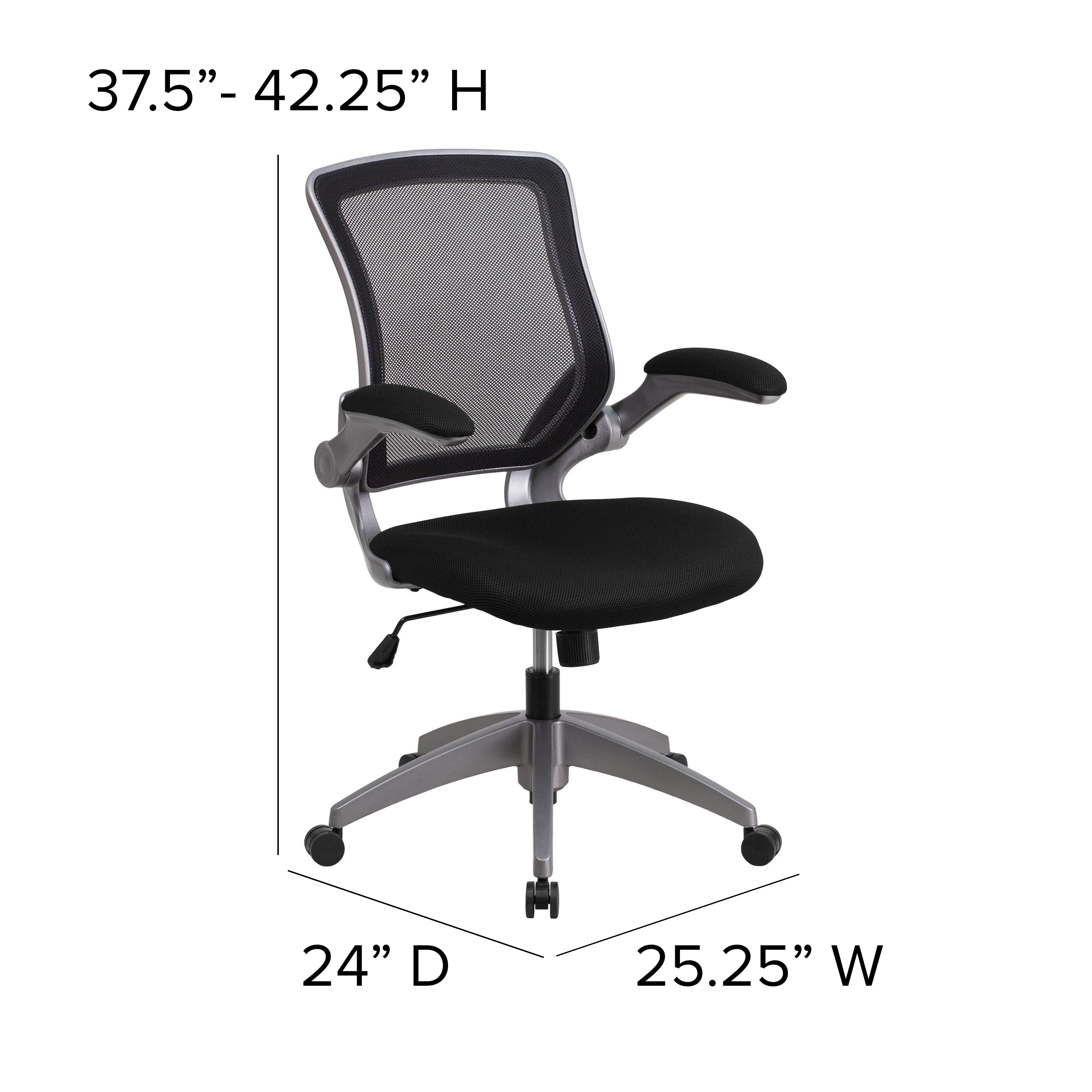 Kale Mid-Back Black Mesh Swivel Ergonomic Task Office Chair with Gray Frame and Flip-Up Arms