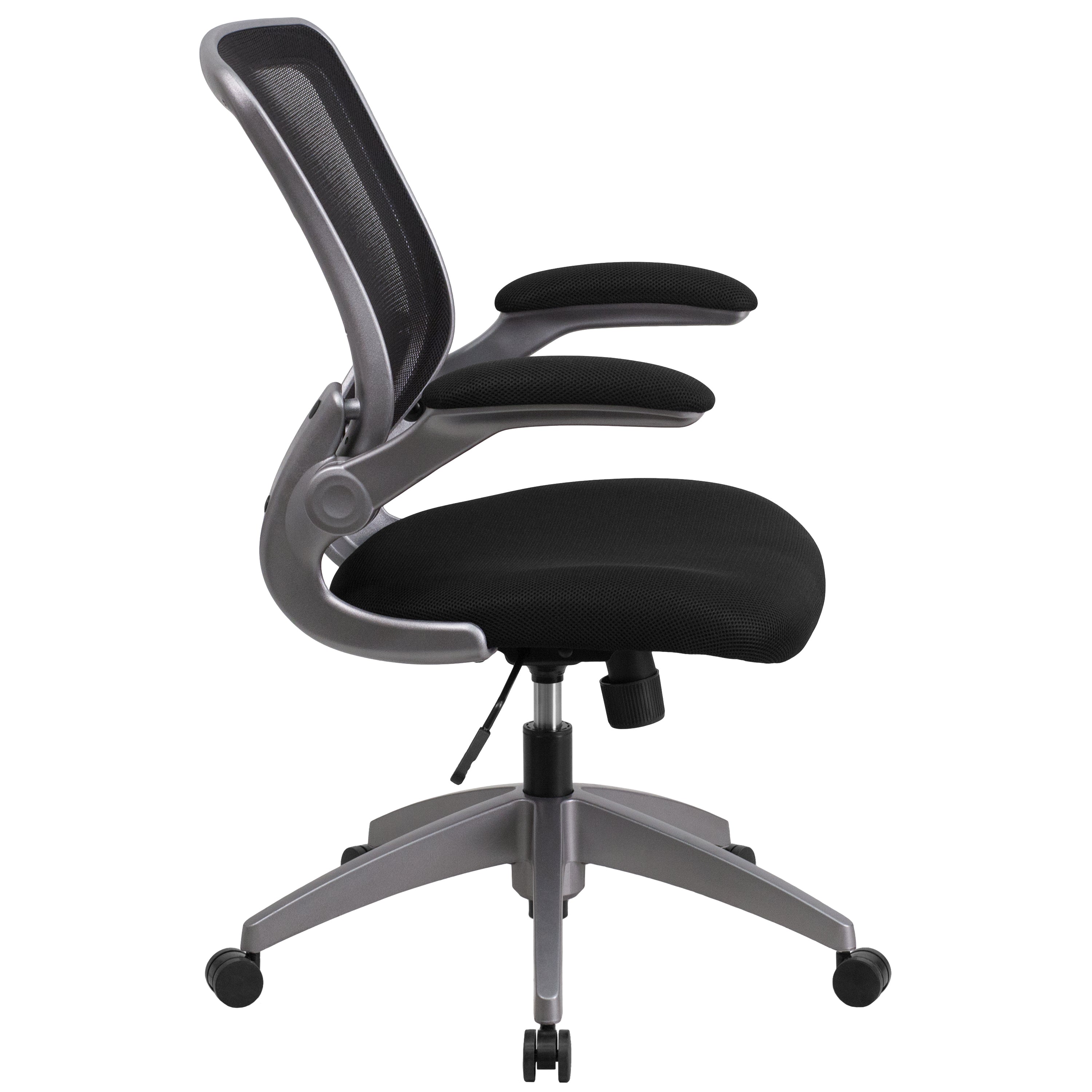 Kale Mid-Back Black Mesh Swivel Ergonomic Task Office Chair with Gray Frame and Flip-Up Arms