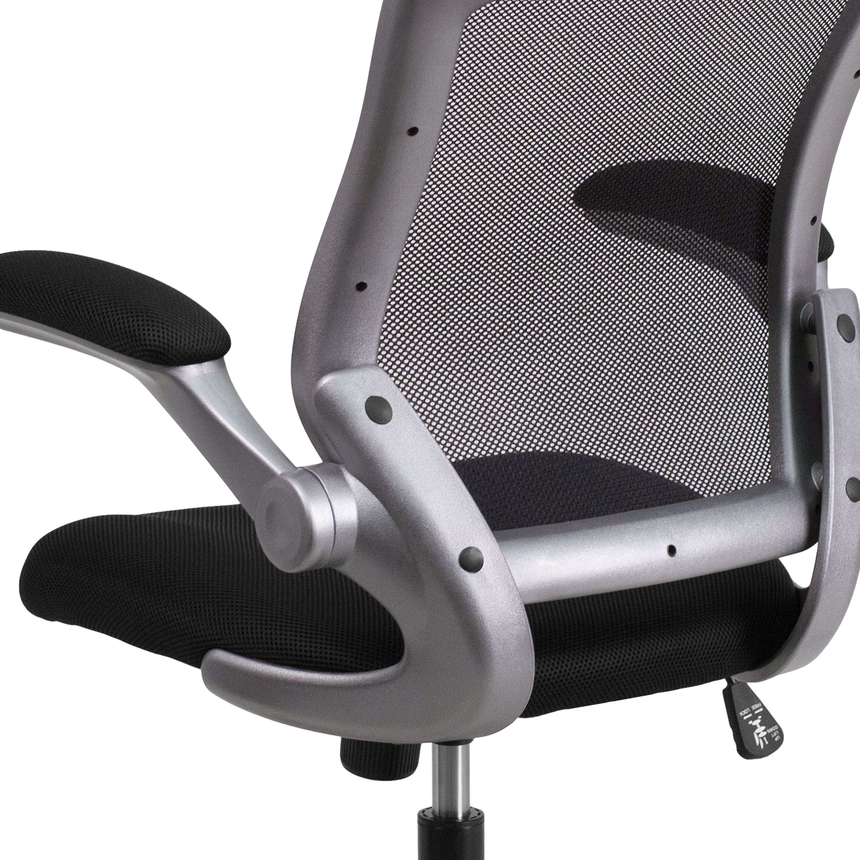 Kale Mid-Back Black Mesh Swivel Ergonomic Task Office Chair with Gray Frame and Flip-Up Arms