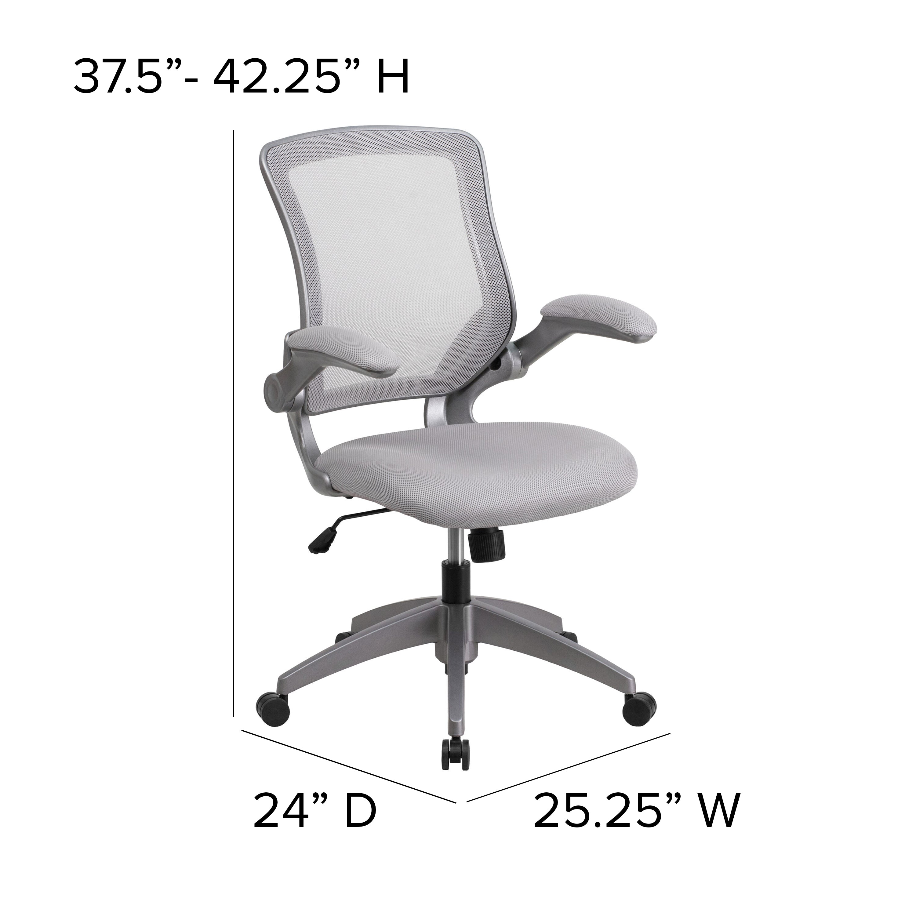 Kale Mid-Back Gray Mesh Swivel Ergonomic Task Office Chair with Gray Frame and Flip-Up Arms
