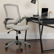 Kale Mid-Back Gray Mesh Swivel Ergonomic Task Office Chair with Gray Frame and Flip-Up Arms