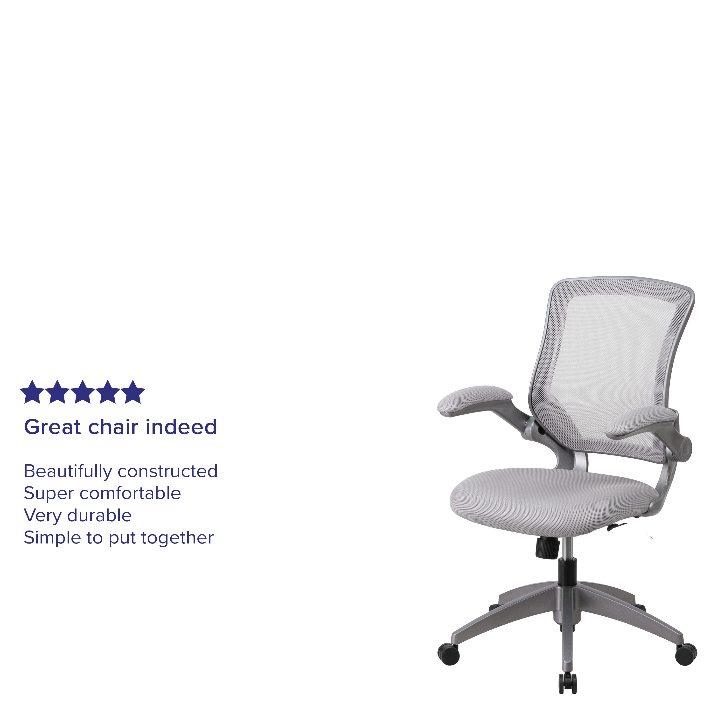 Kale Mid-Back Gray Mesh Swivel Ergonomic Task Office Chair with Gray Frame and Flip-Up Arms