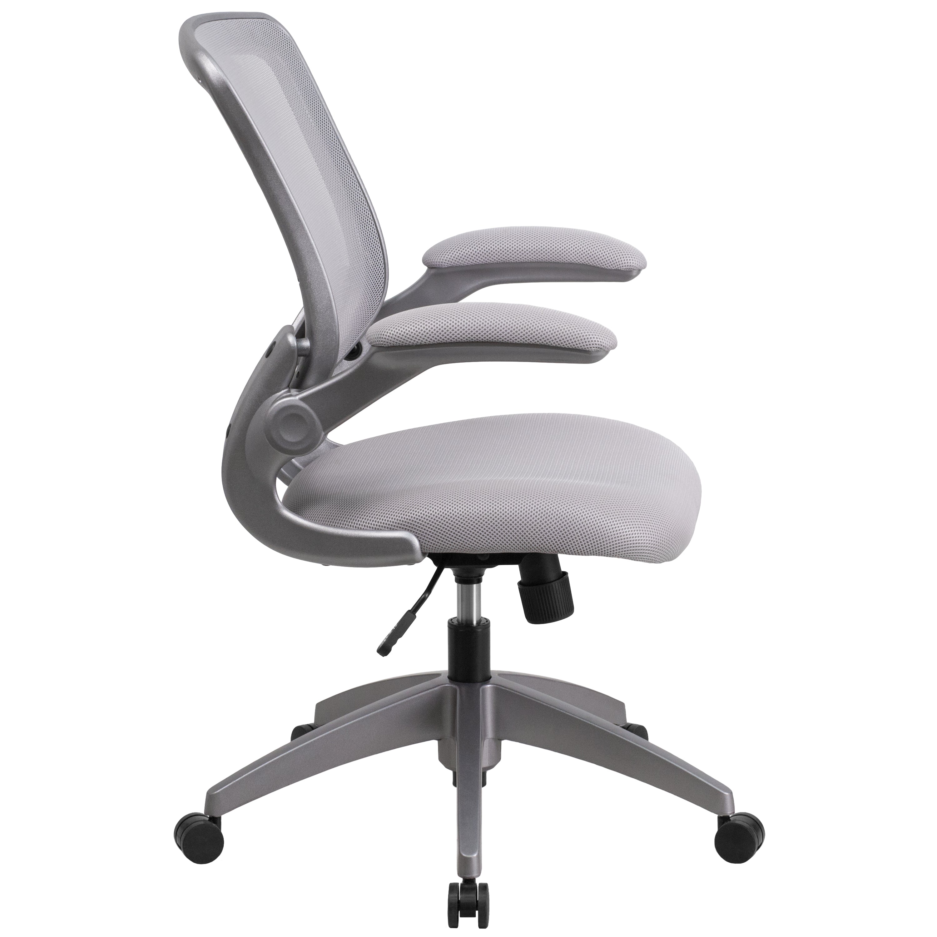 Kale Mid-Back Gray Mesh Swivel Ergonomic Task Office Chair with Gray Frame and Flip-Up Arms