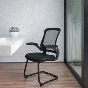Kale Black Mesh Sled Base Side Reception Chair with Flip-Up Arms