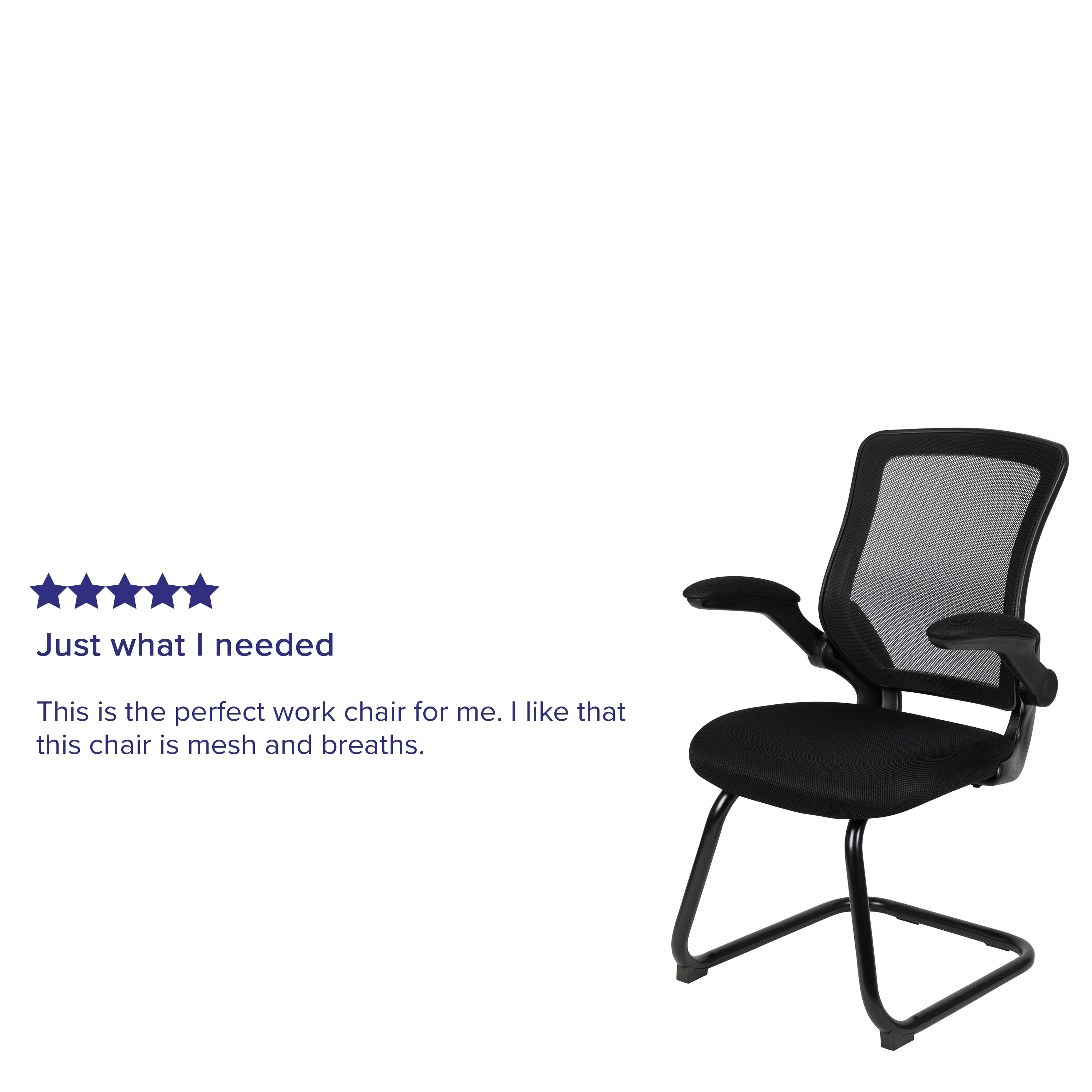 Kale Black Mesh Sled Base Side Reception Chair with Flip-Up Arms