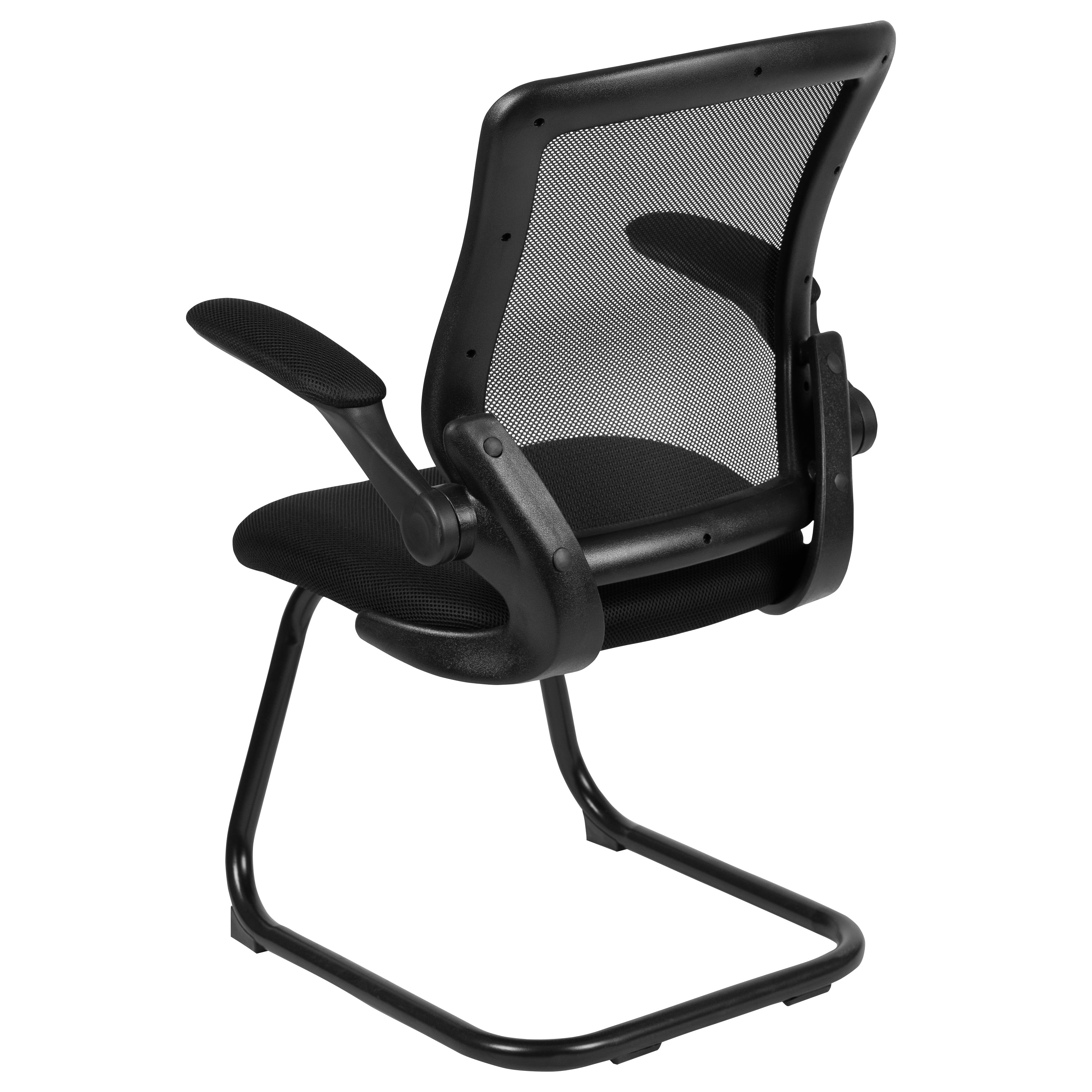Kale Black Mesh Sled Base Side Reception Chair with Flip-Up Arms