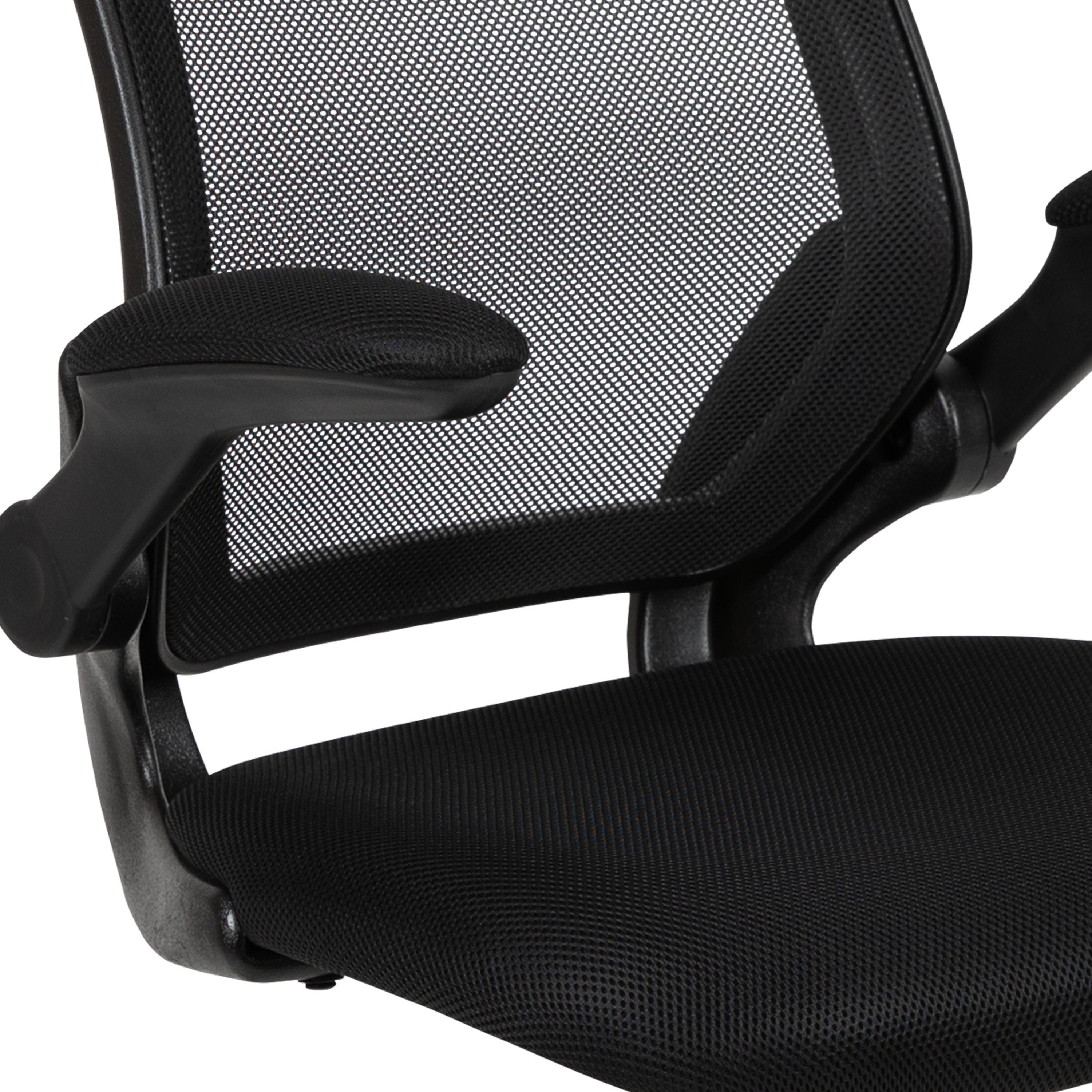 Kale Black Mesh Sled Base Side Reception Chair with Flip-Up Arms
