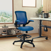 Kale Mid-Back Blue Mesh Ergonomic Drafting Chair with Adjustable Foot Ring and Flip-Up Arms