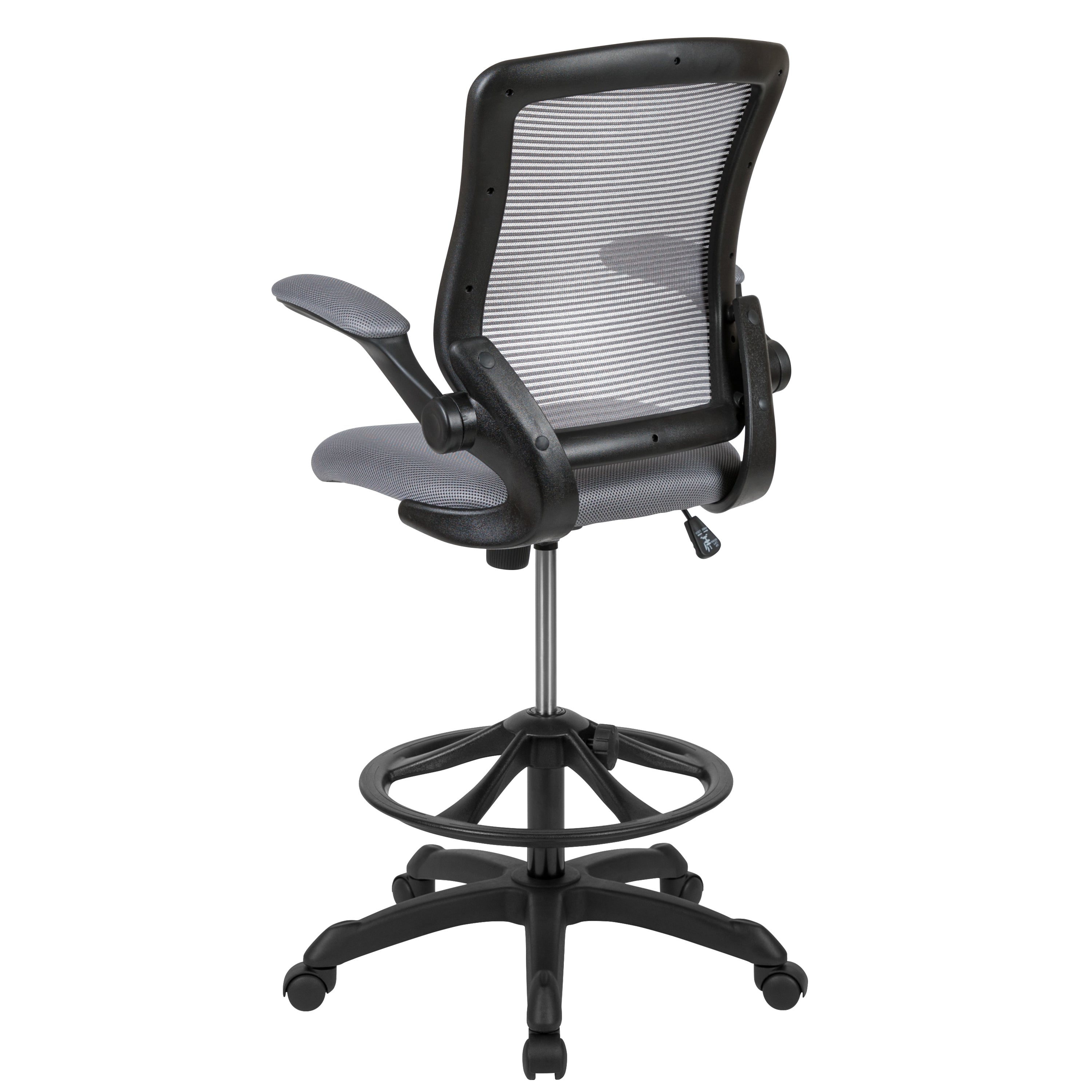 Kale Mid-Back Dark Gray Mesh Ergonomic Drafting Chair with Adjustable Foot Ring and Flip-Up Arms