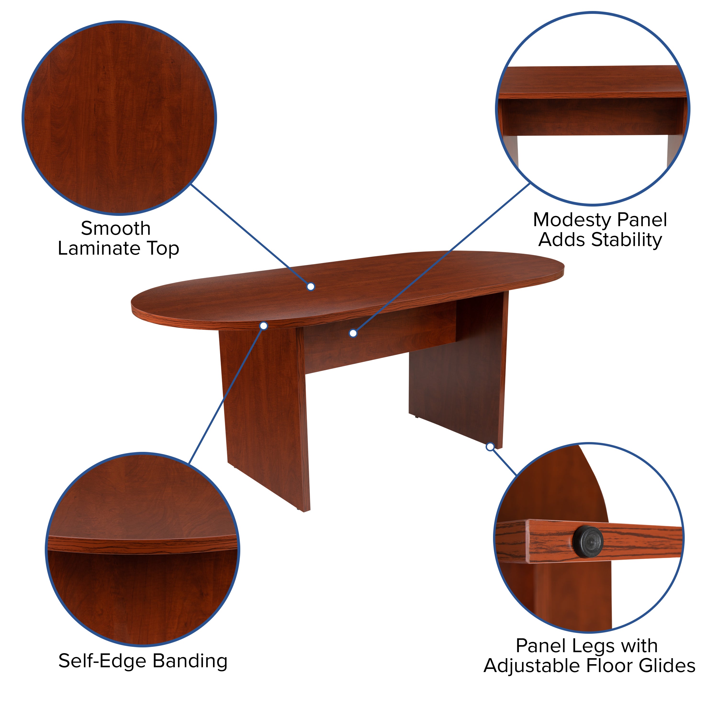 Lake 5 Piece Cherry Oval Conference Table Set with 4 Black LeatherSoft Ribbed Executive Chairs