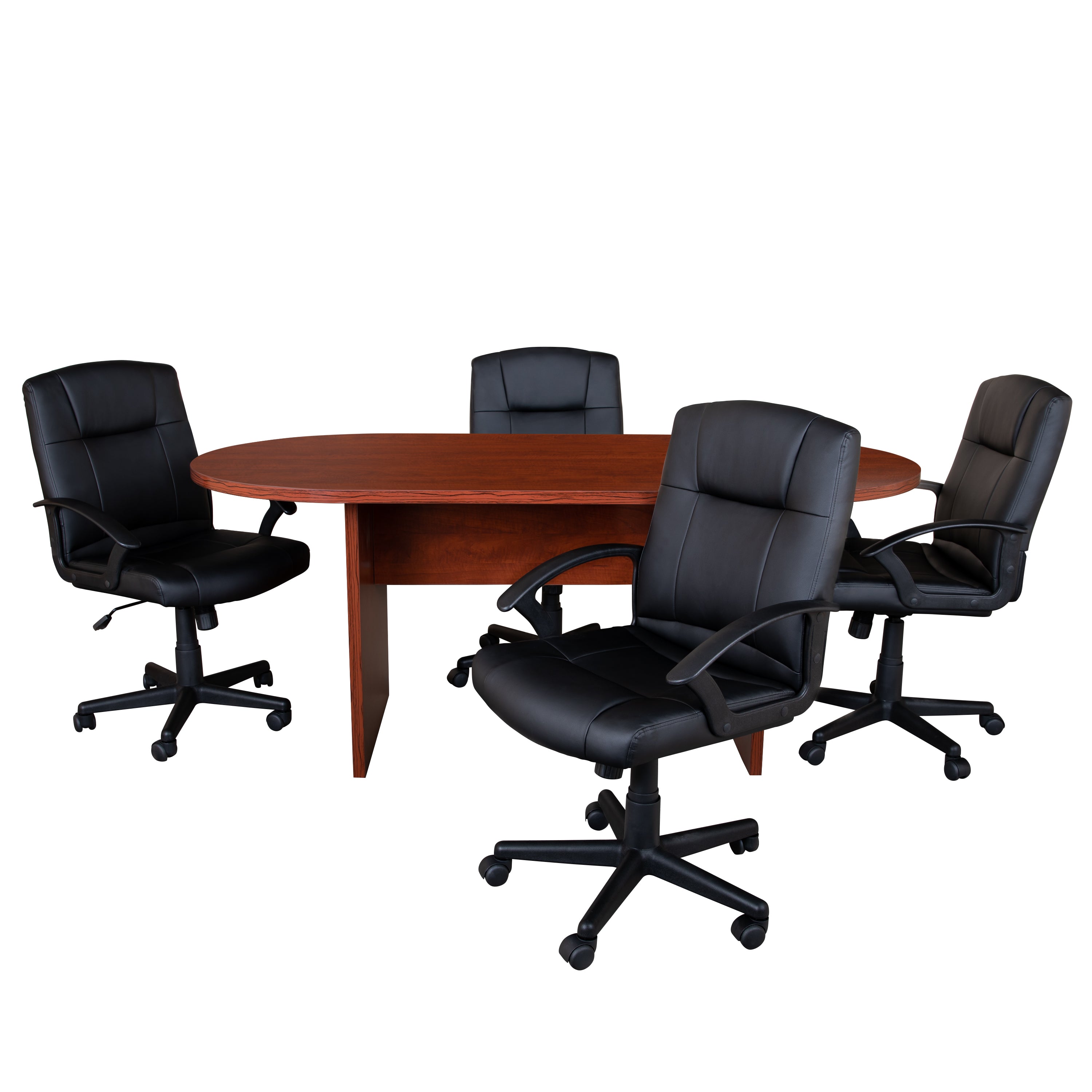 Lake 5 Piece Cherry Oval Conference Table Set with 4 Black LeatherSoft-Padded Task Chairs