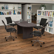 Lake 5 Piece Rustic Gray Oval Conference Table Set with 4 Black LeatherSoft Ribbed Executive Chairs
