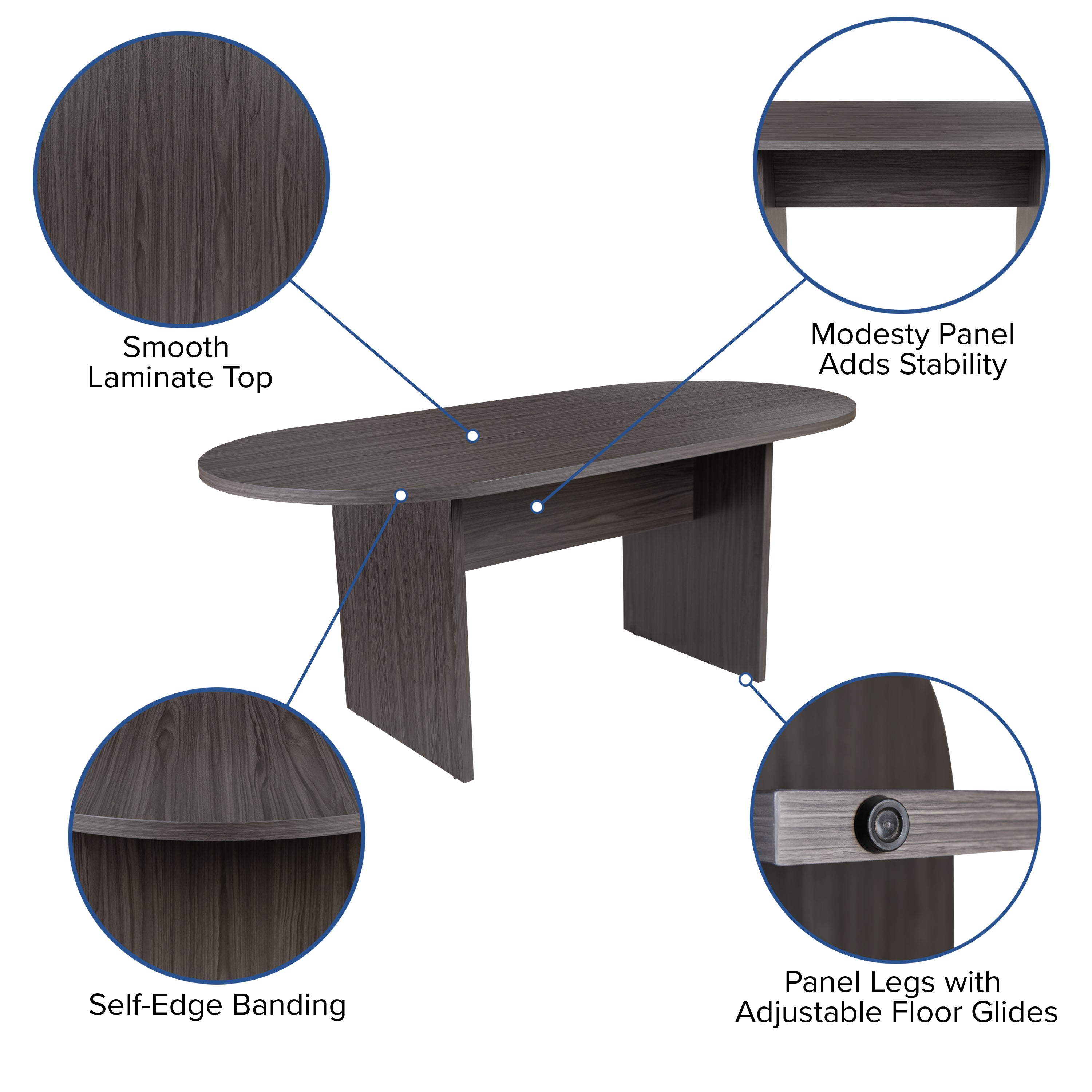 Lake 5 Piece Rustic Gray Oval Conference Table Set with 4 Black LeatherSoft-Padded Task Chairs