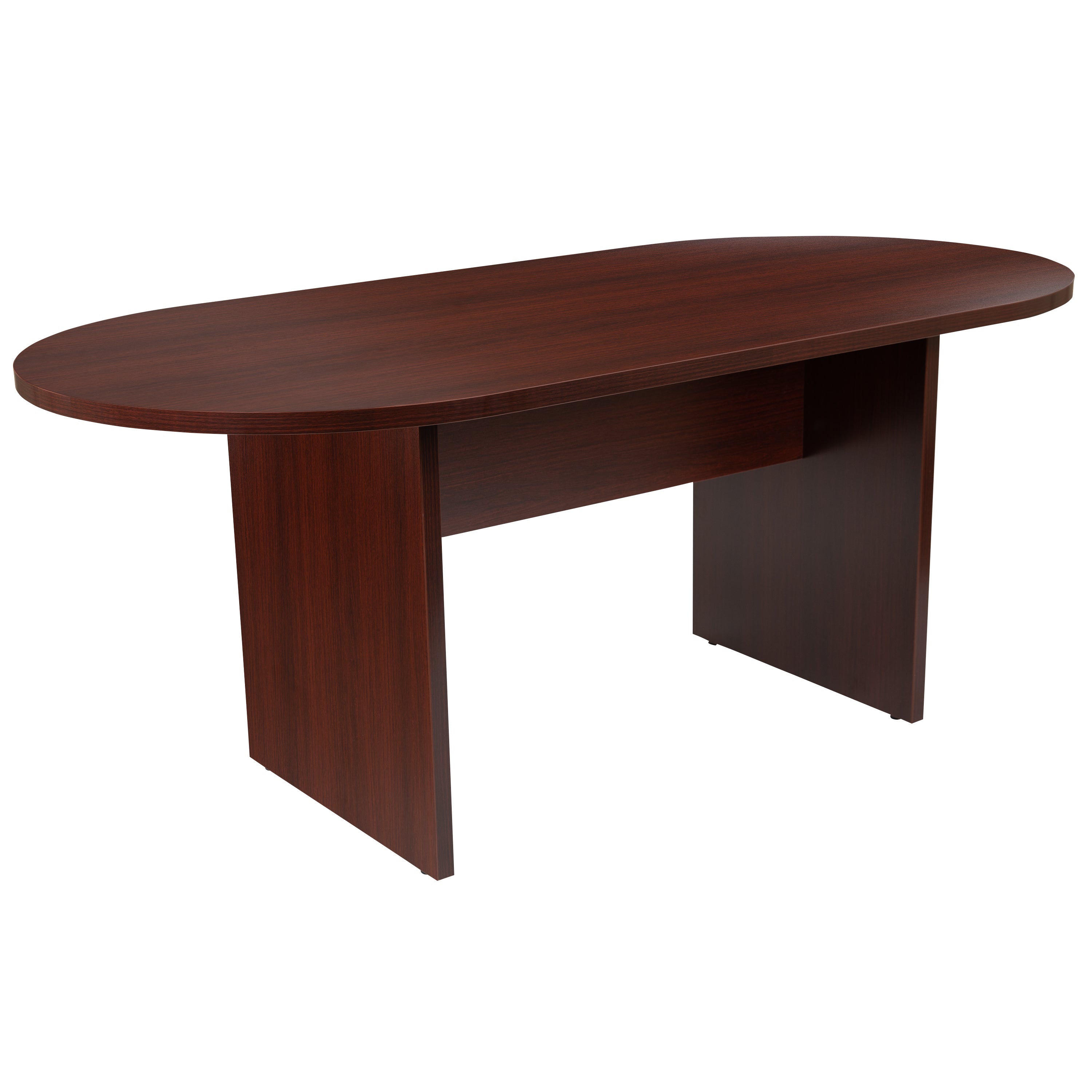 Lake 5 Piece Mahogany Oval Conference Table Set with 4 Black LeatherSoft Ribbed Executive Chairs