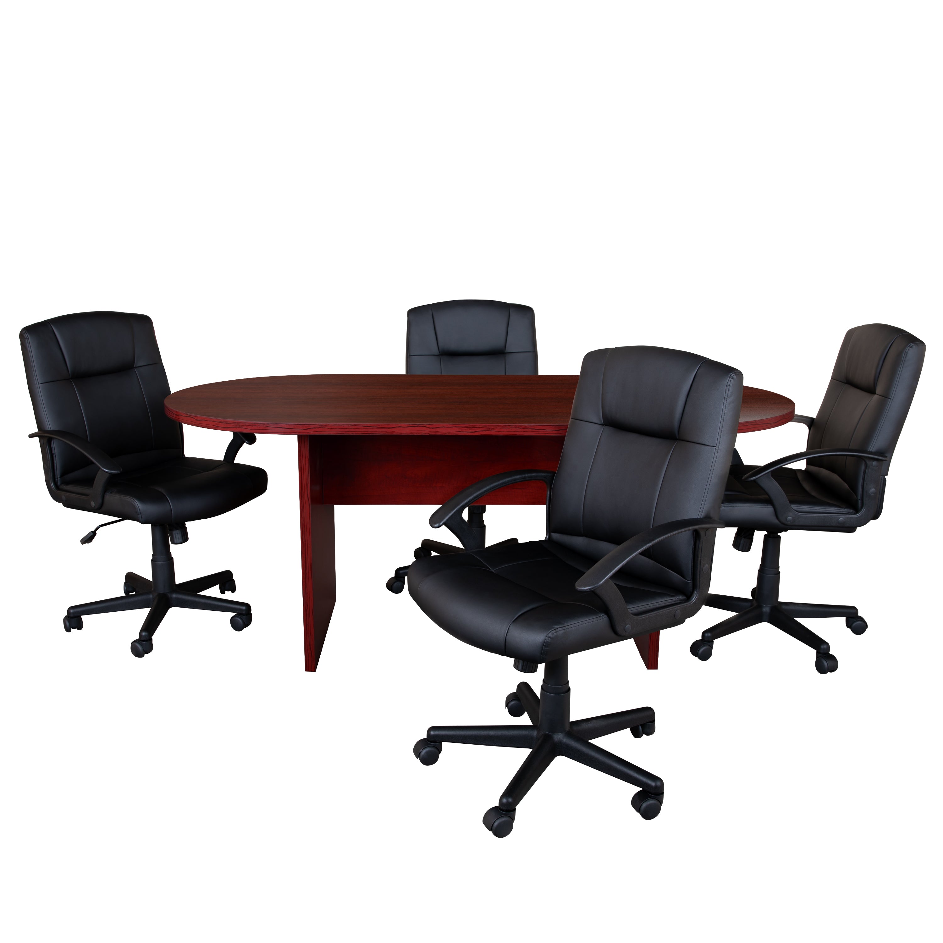 Lake 5 Piece Mahogany Oval Conference Table Set with 4 Black LeatherSoft-Padded Task Chairs